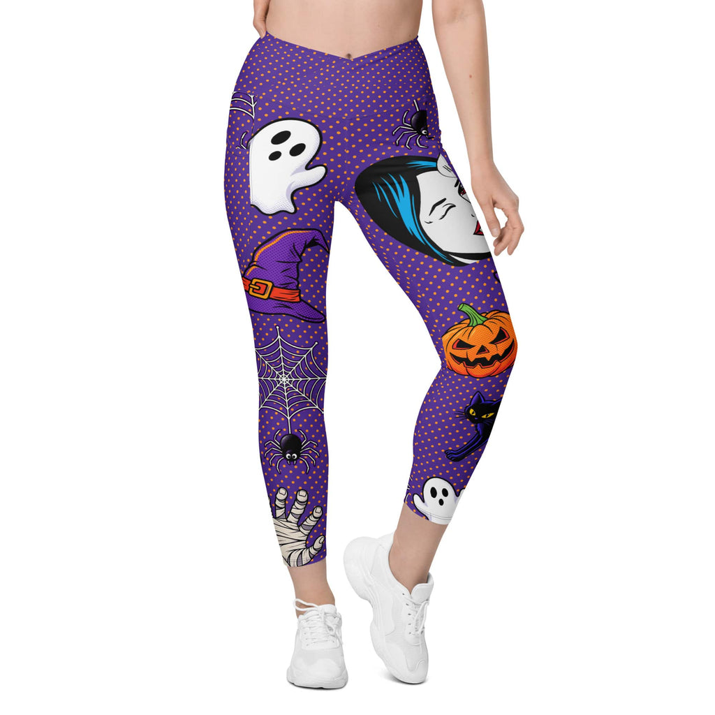 Halloween Pop Art Crossover Leggings With Pockets