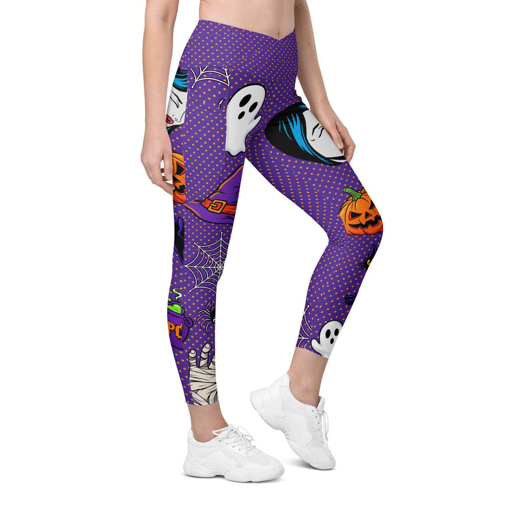 Halloween Pop Art Crossover Leggings With Pockets