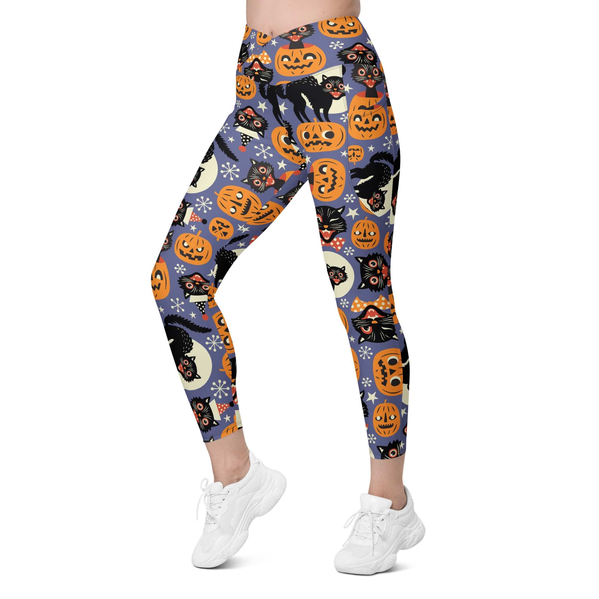 Halloween Print Crossover Leggings With Pockets