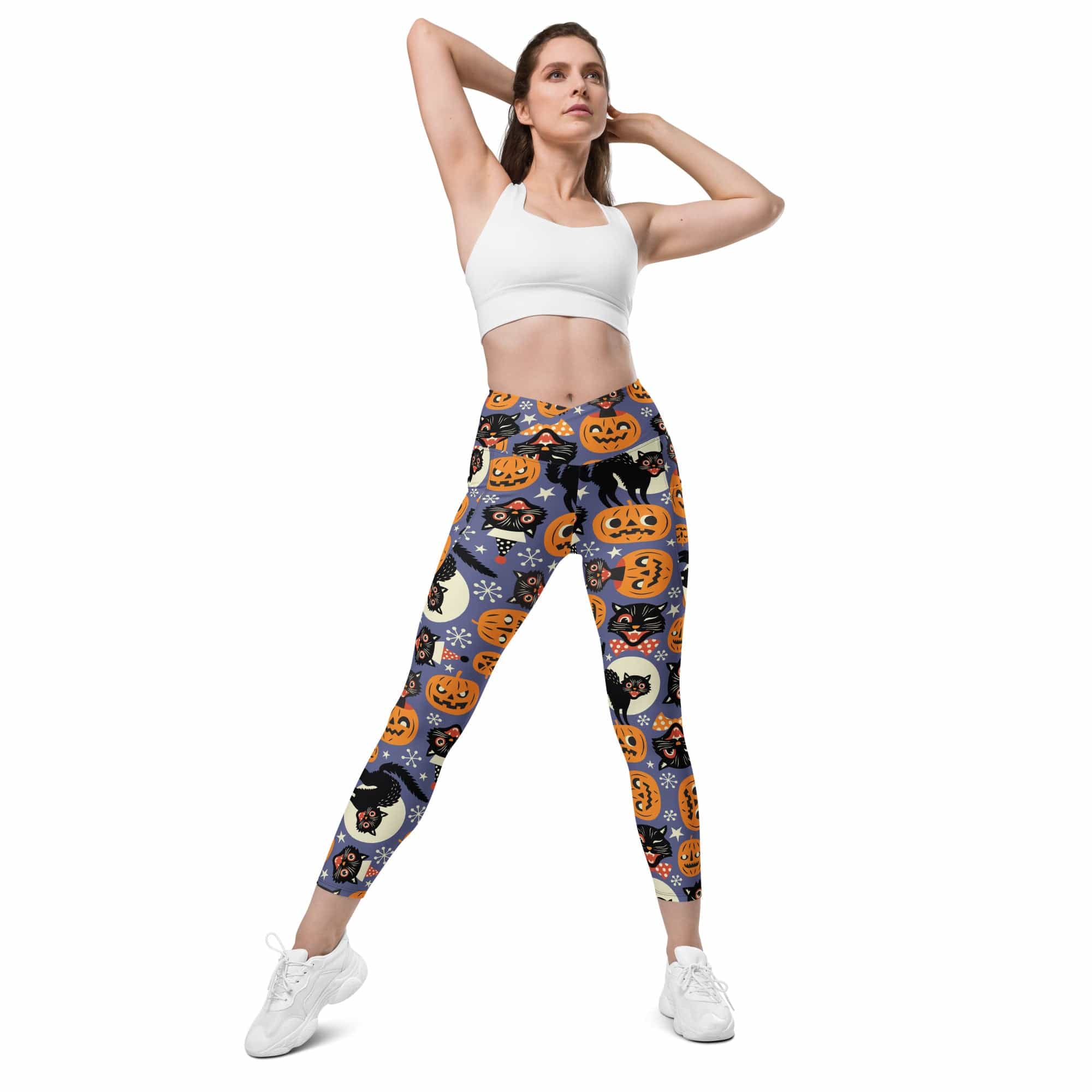 Halloween Print Crossover Leggings With Pockets
