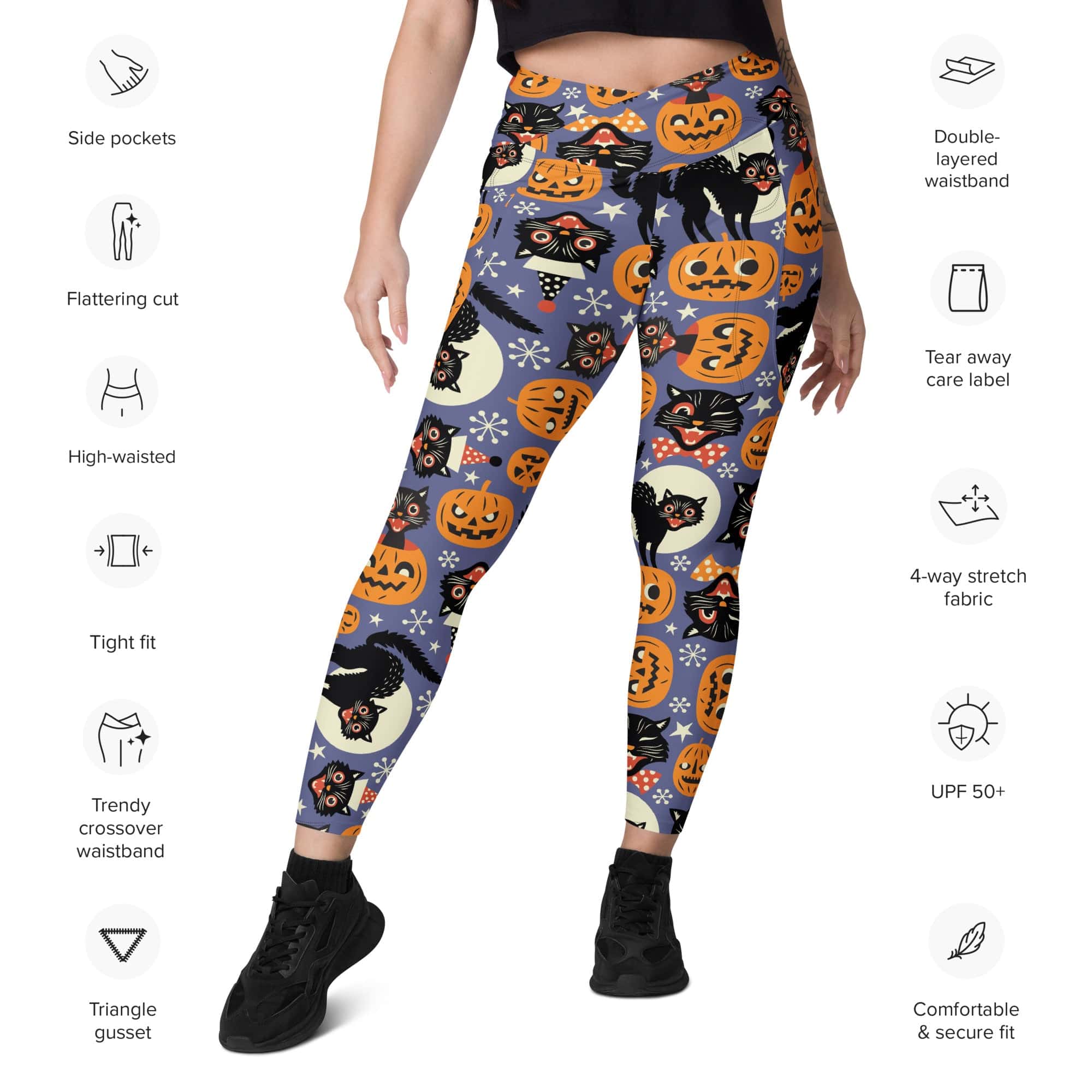 Halloween Print Crossover Leggings With Pockets