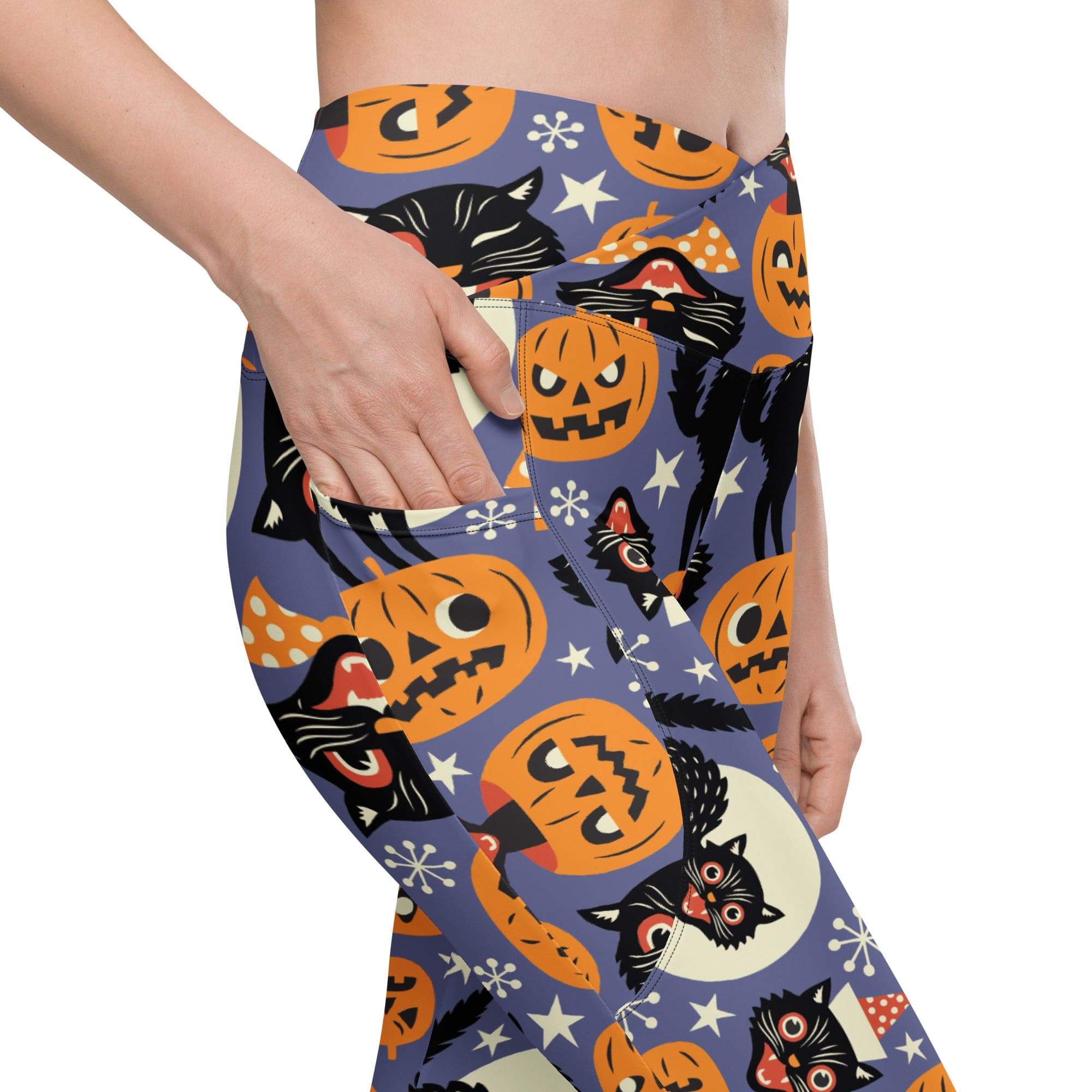 Halloween Print Crossover Leggings With Pockets