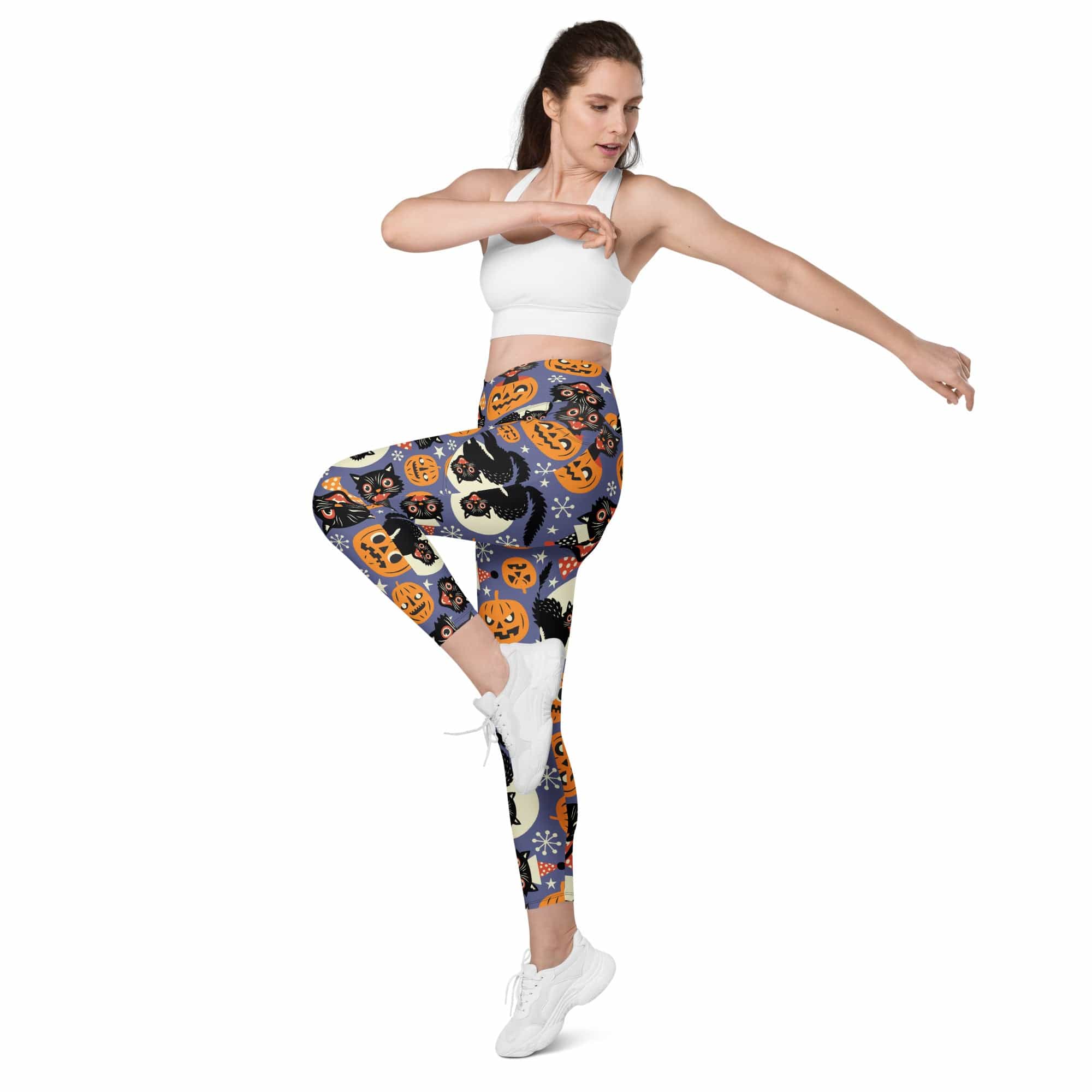 Halloween Print Crossover Leggings With Pockets