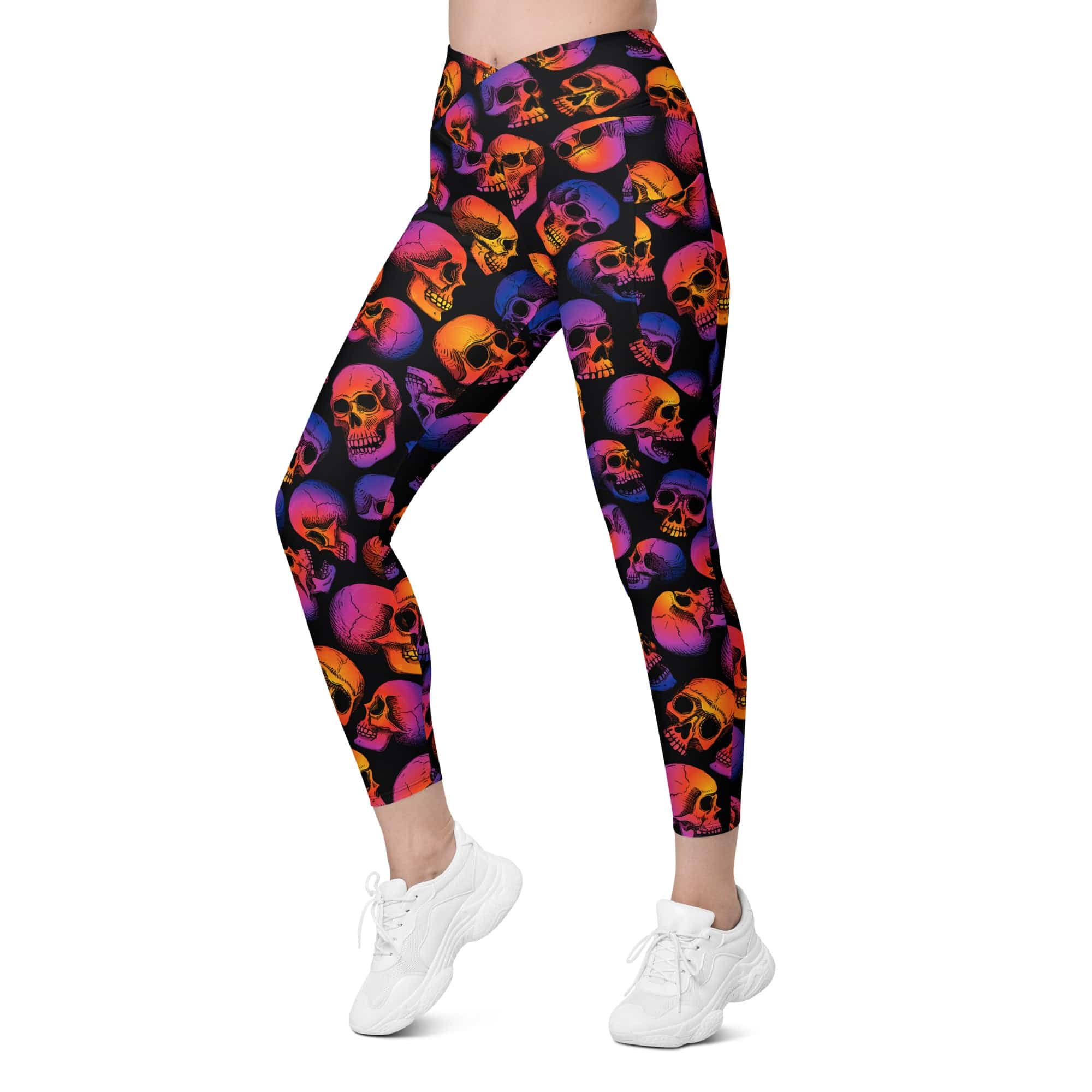 Halloween Skulls Crossover Leggings With Pockets