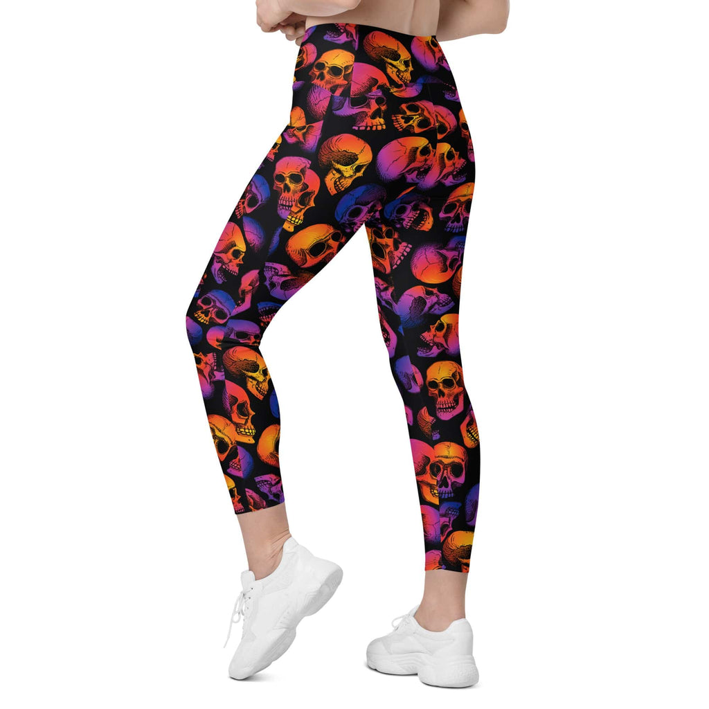 Halloween Skulls Crossover Leggings With Pockets