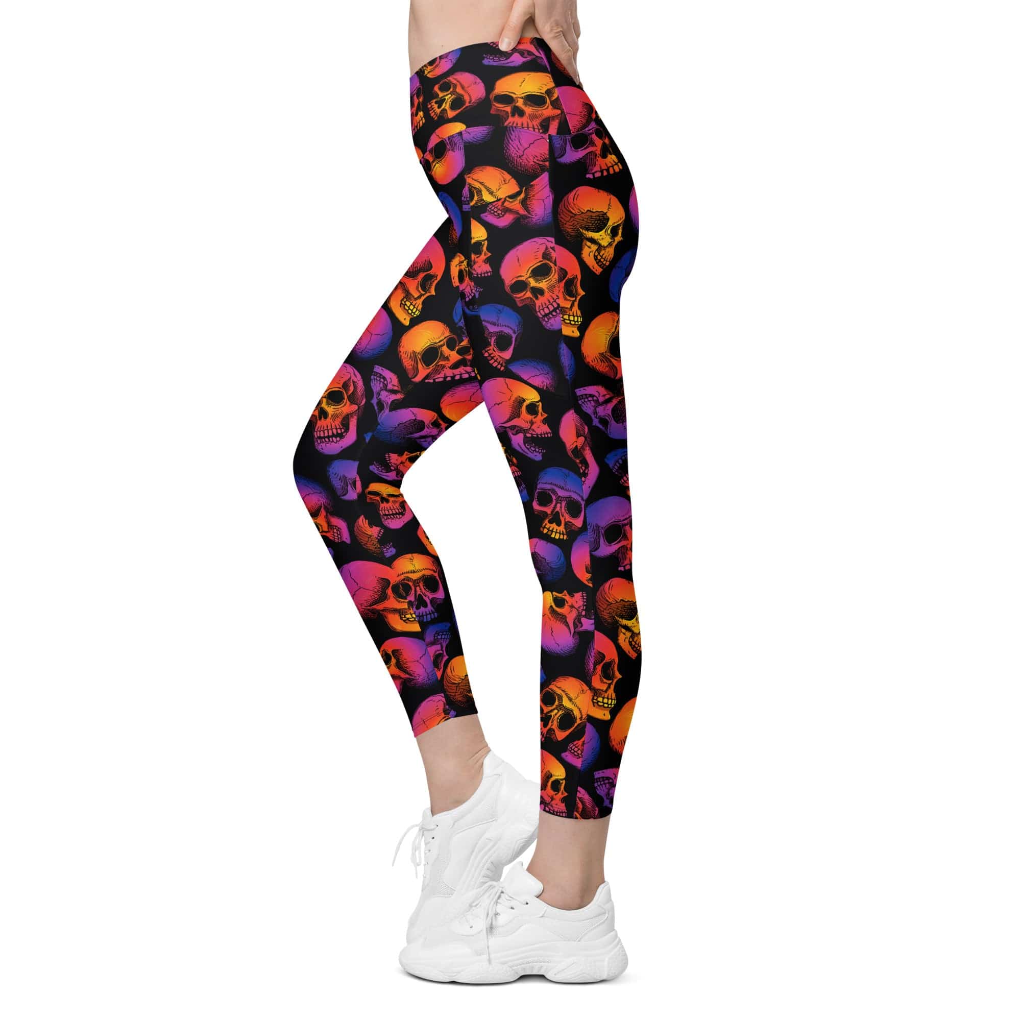 Halloween Skulls Crossover Leggings With Pockets
