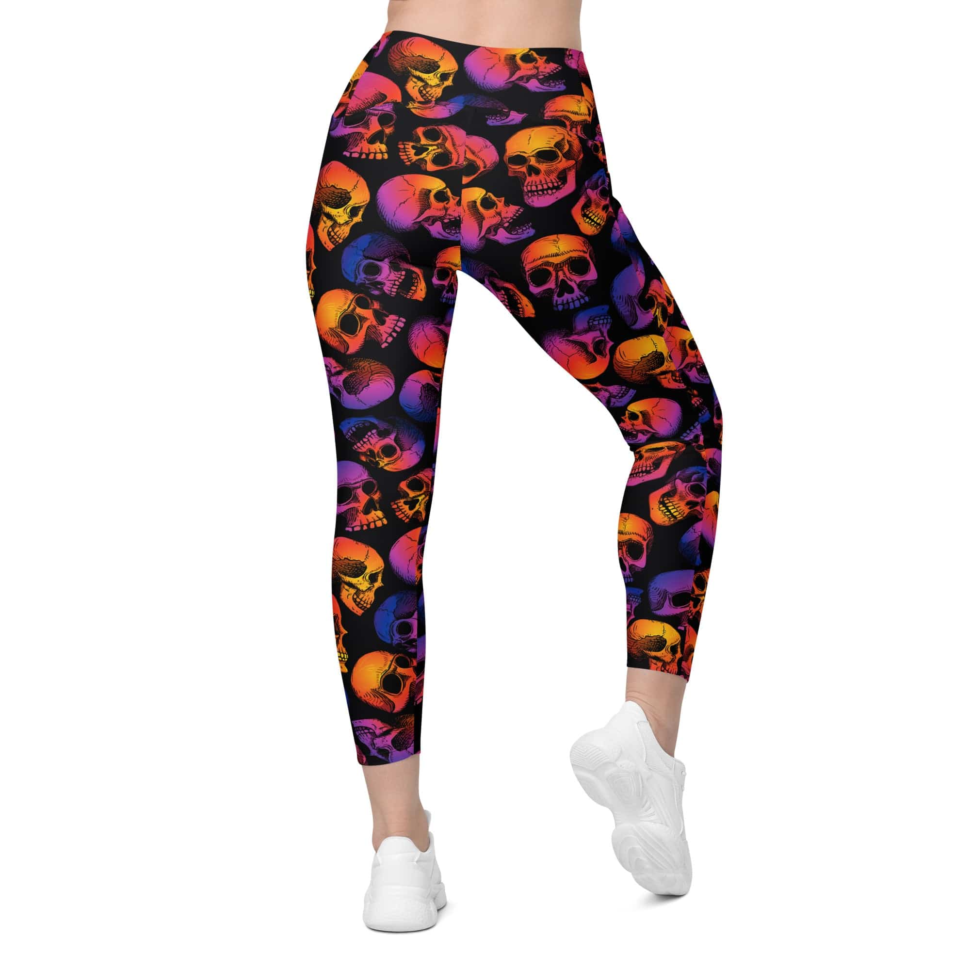 Halloween Skulls Crossover Leggings With Pockets