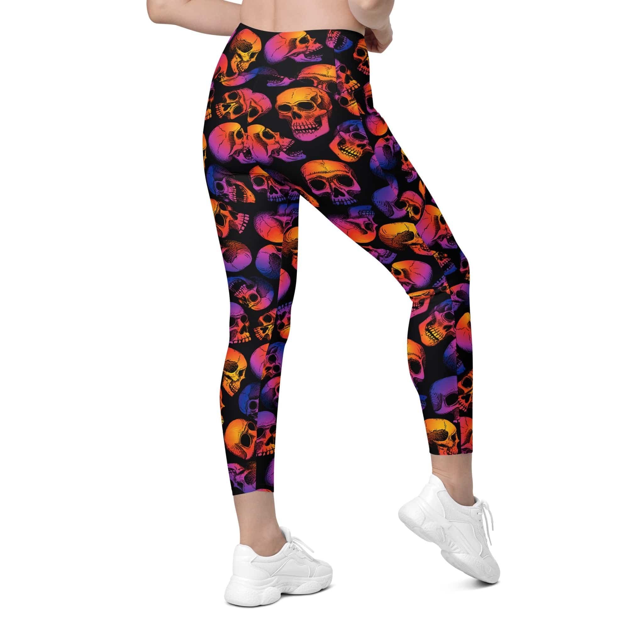 Halloween Skulls Crossover Leggings With Pockets