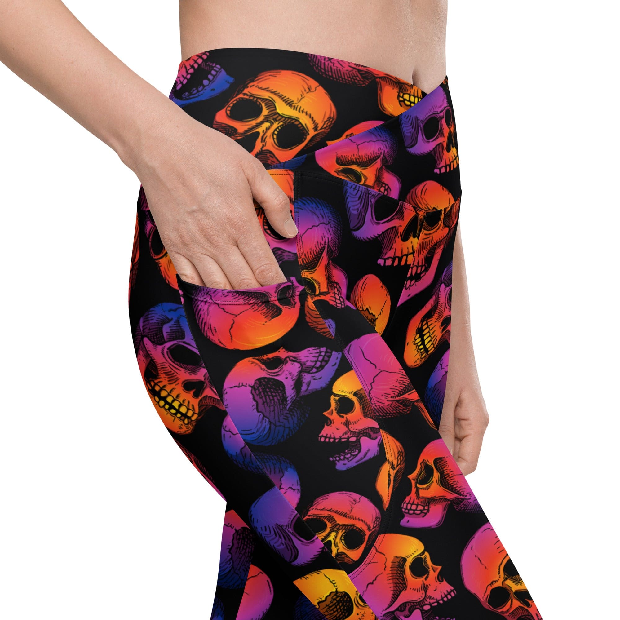 Halloween Skulls Crossover Leggings With Pockets