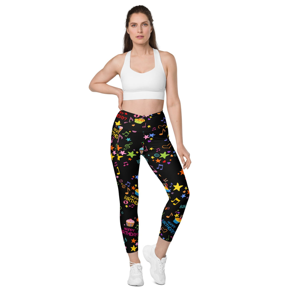 Happy Birthday Crossover Leggings With Pockets