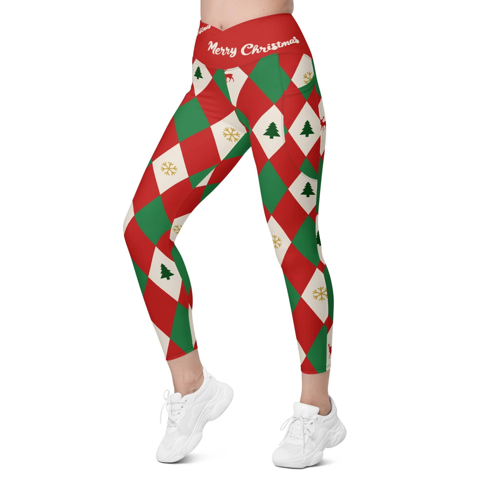 Harlequin Christmas Crossover Leggings With Pockets