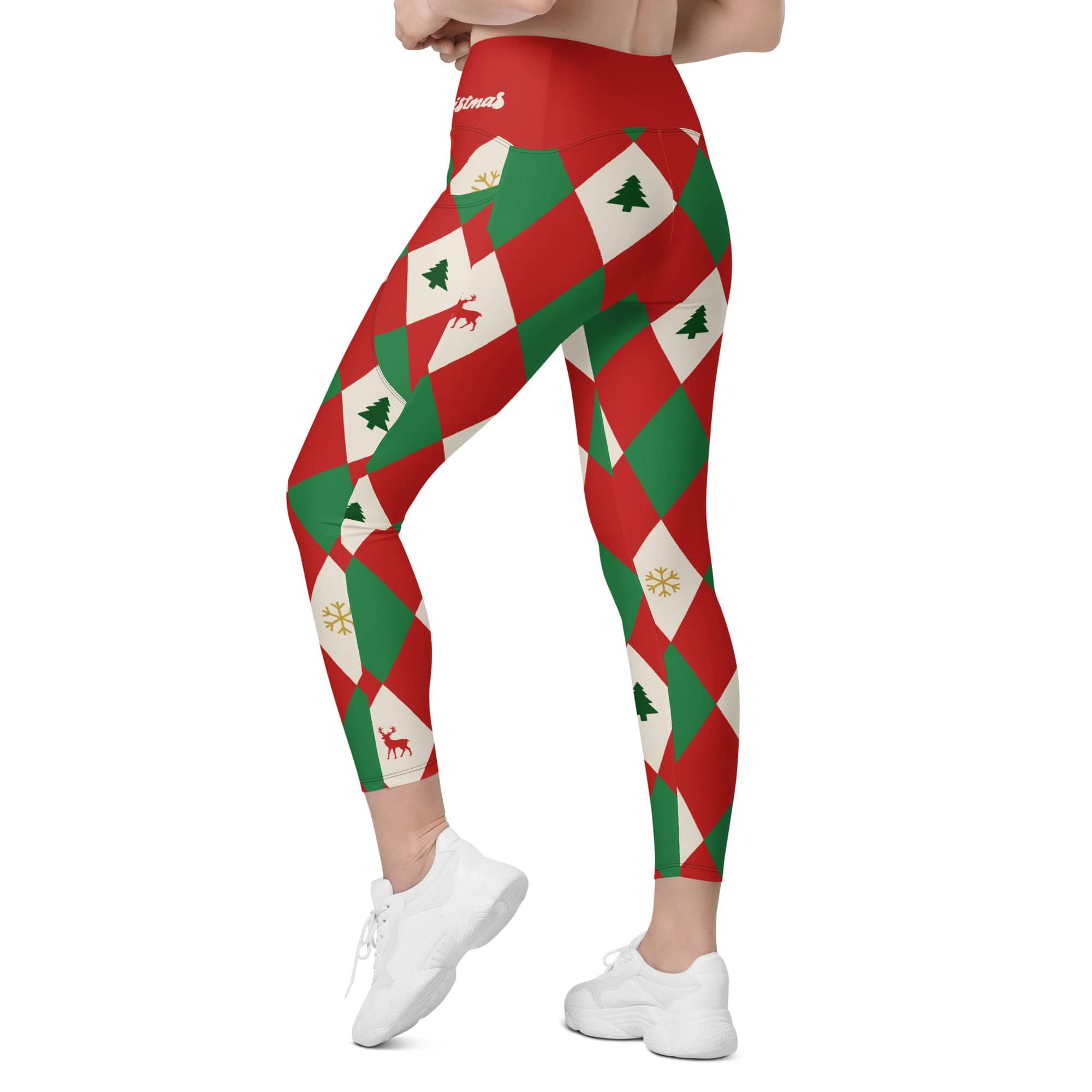 Harlequin Christmas Crossover Leggings With Pockets