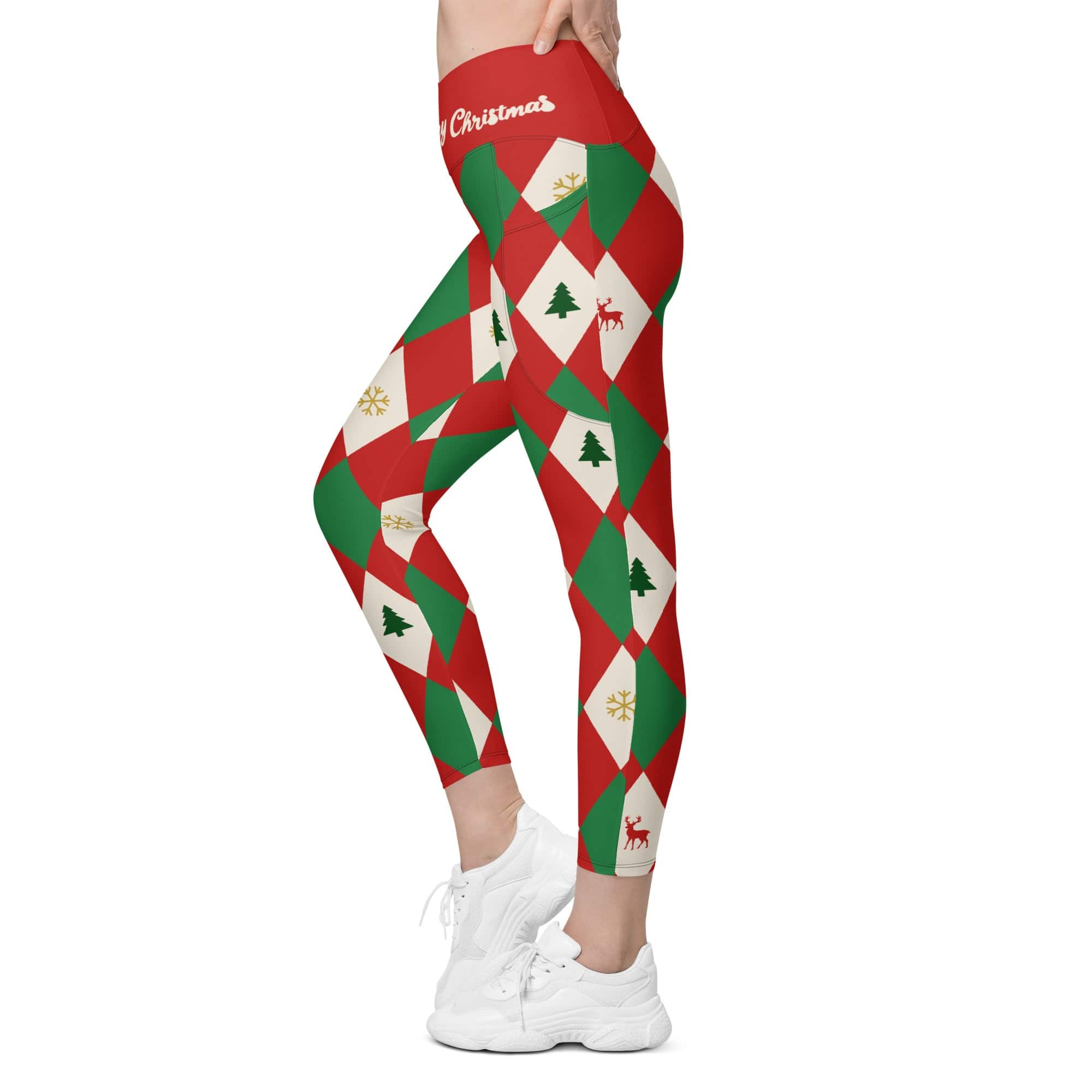 Harlequin Christmas Crossover Leggings With Pockets