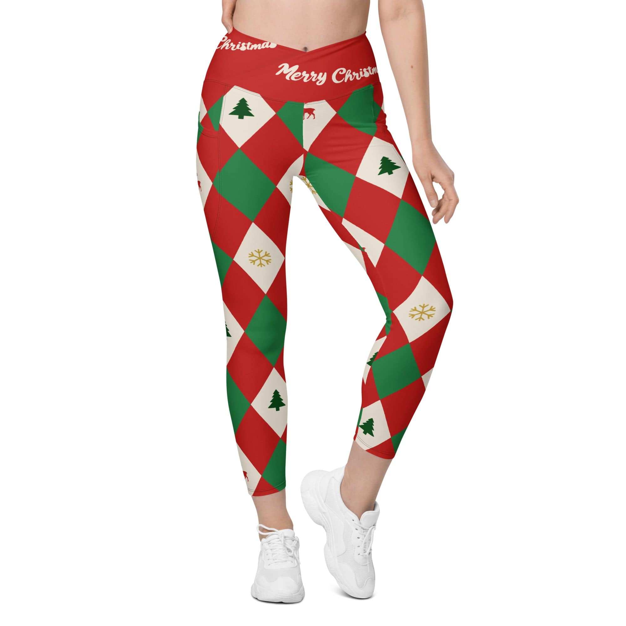 Harlequin Christmas Crossover Leggings With Pockets