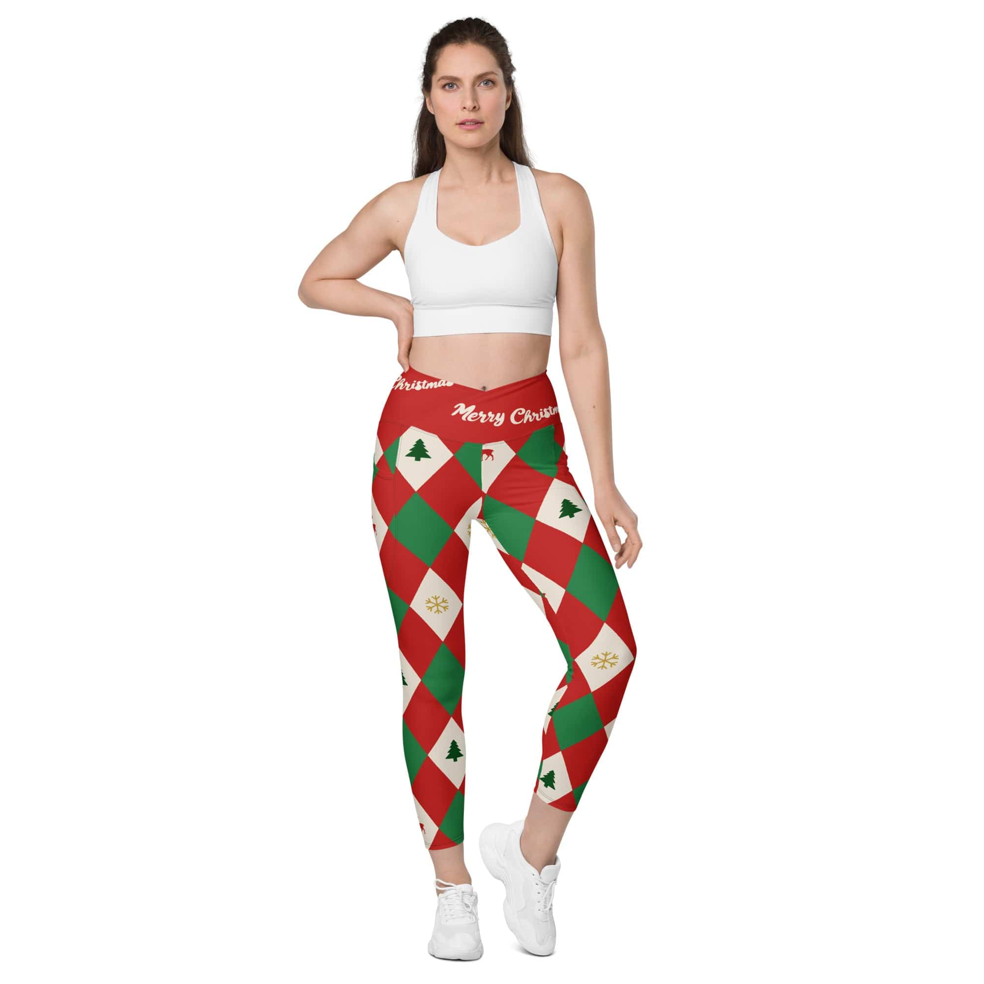 Harlequin Christmas Crossover Leggings With Pockets