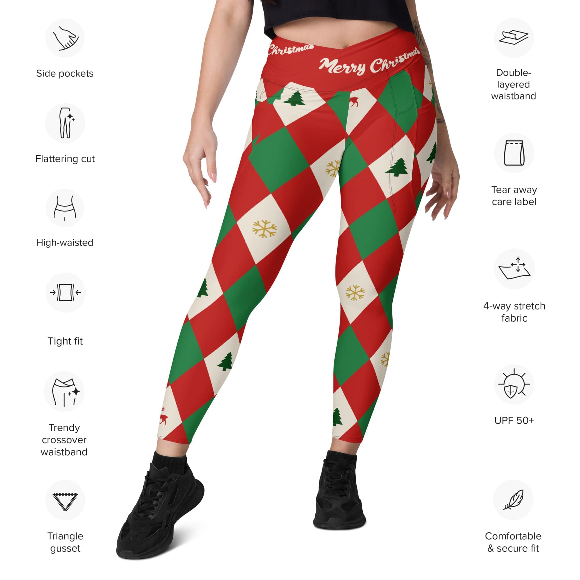 Harlequin Christmas Crossover Leggings With Pockets