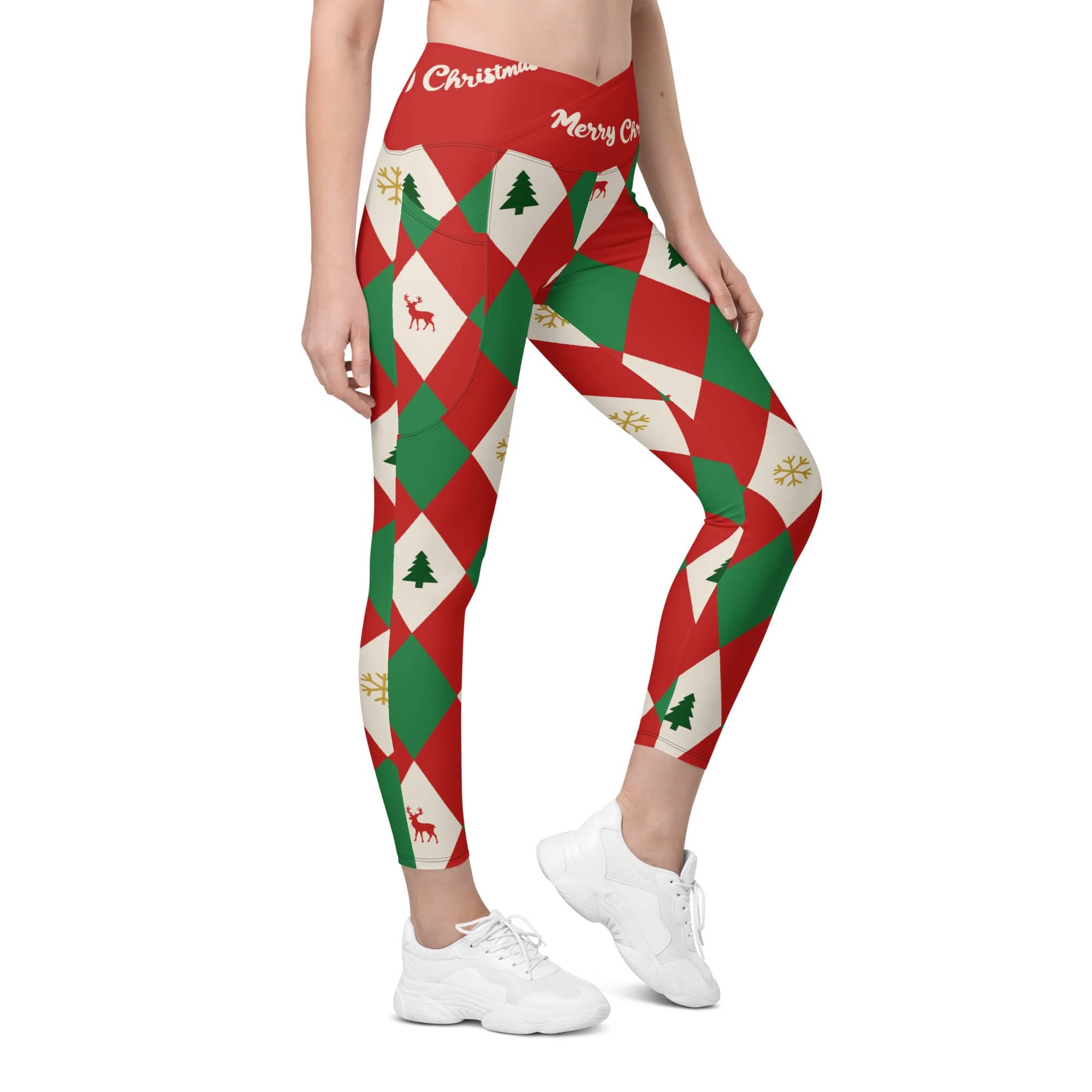 Harlequin Christmas Crossover Leggings With Pockets
