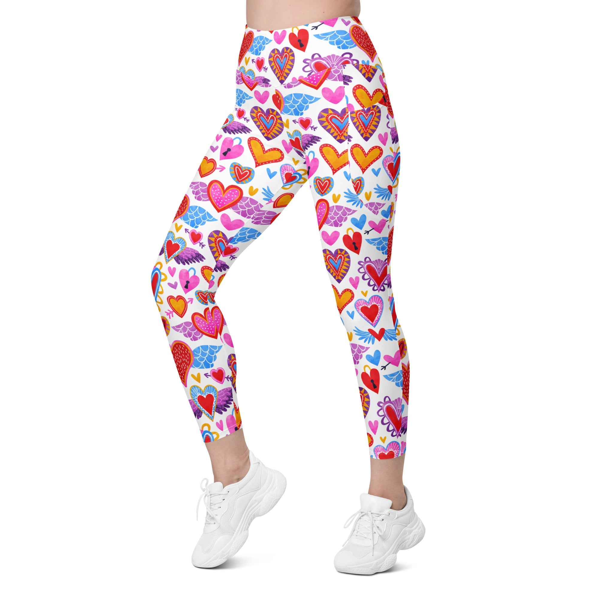 Heart Pattern Leggings with Pockets