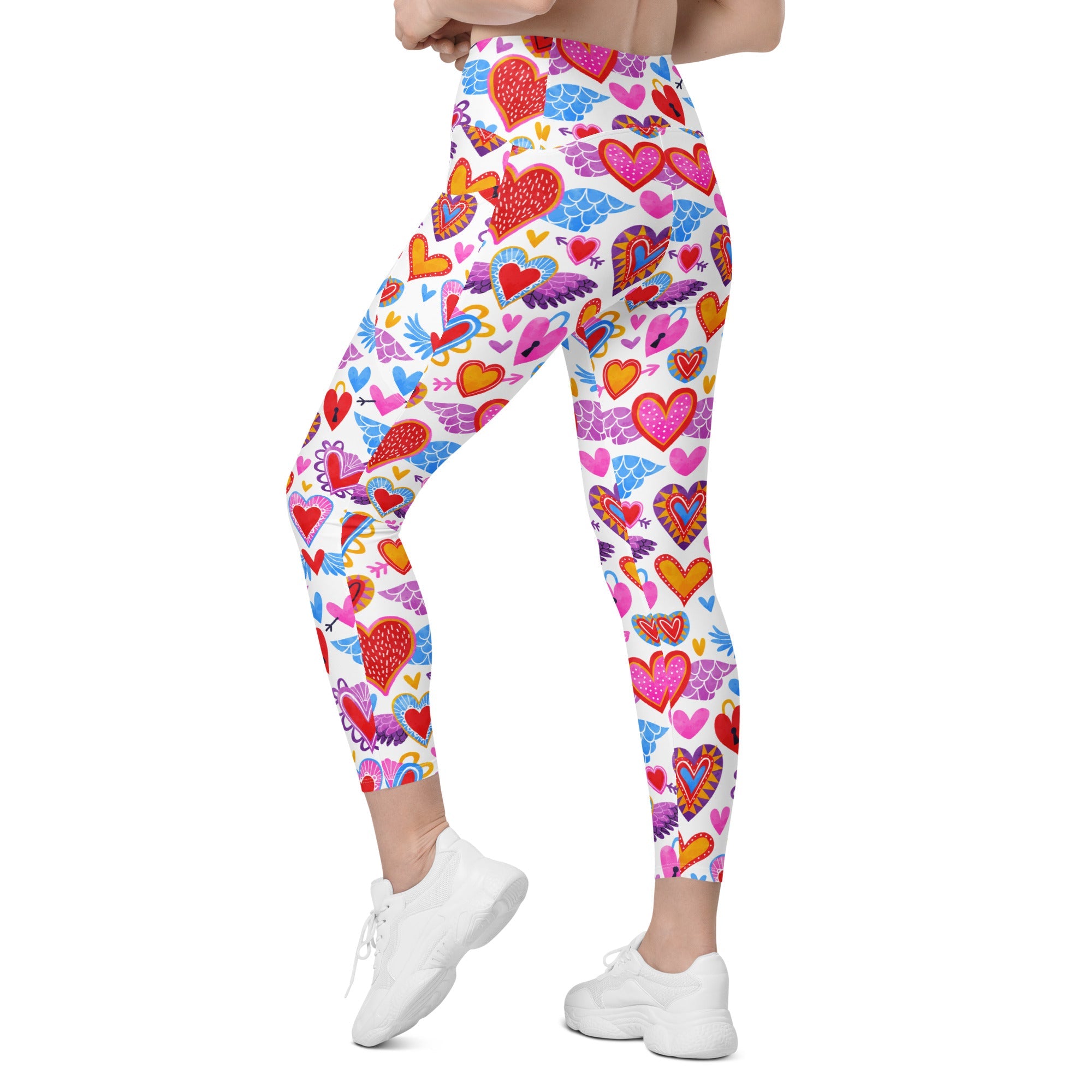 Heart Pattern Leggings with Pockets