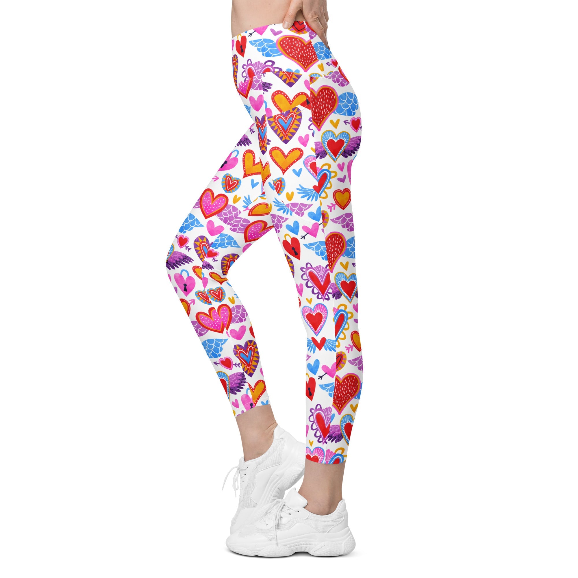 Heart Pattern Leggings with Pockets