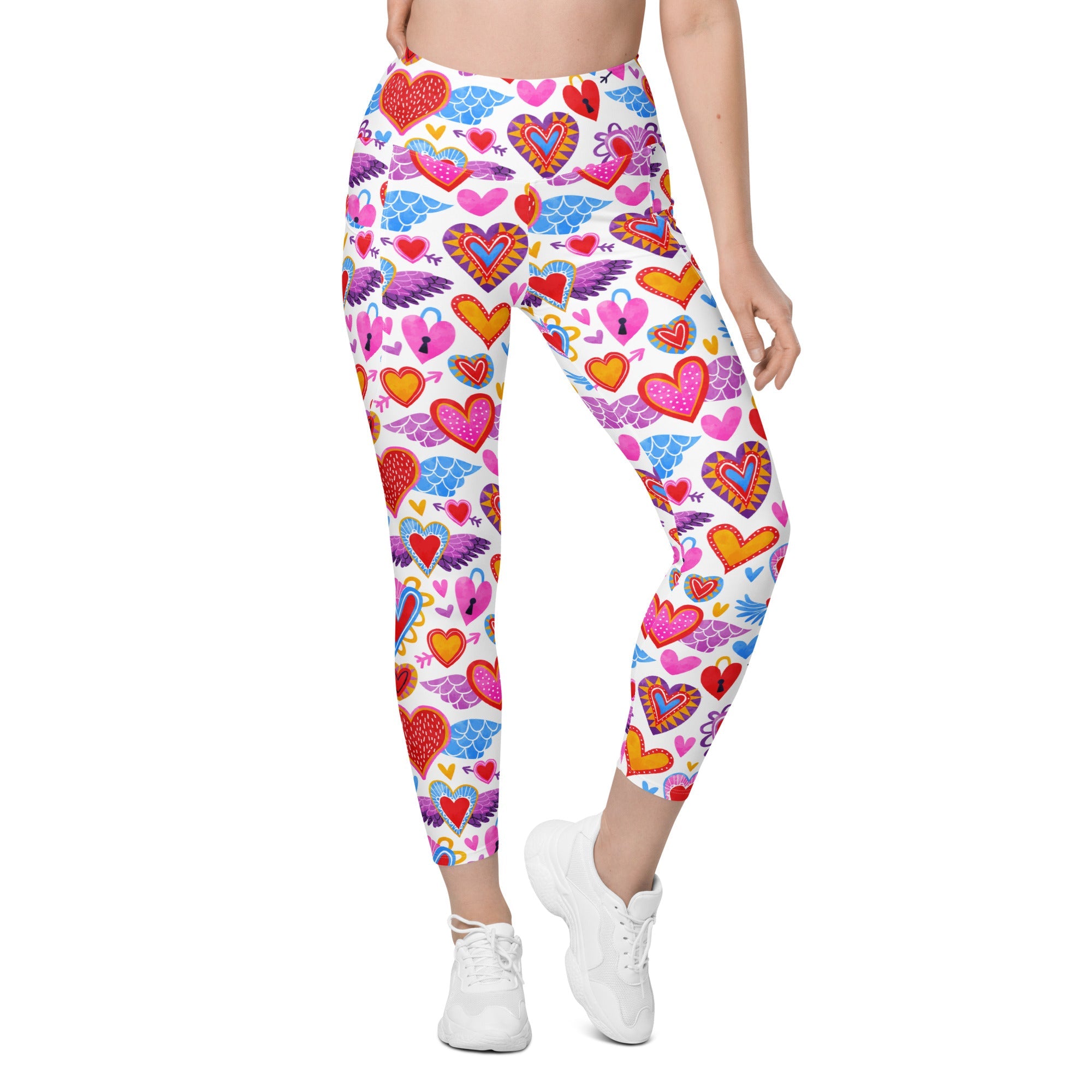 Heart Pattern Leggings with Pockets