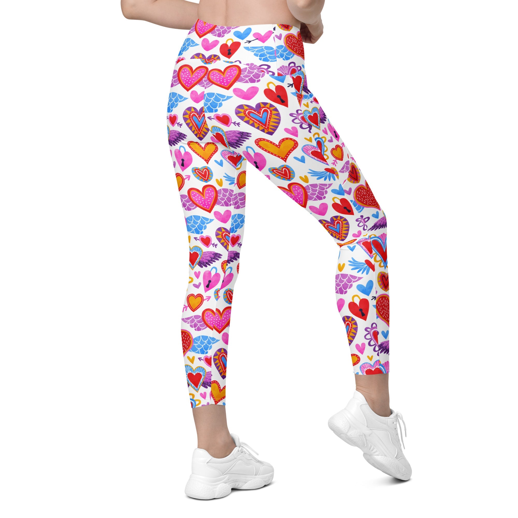 Heart Pattern Leggings with Pockets