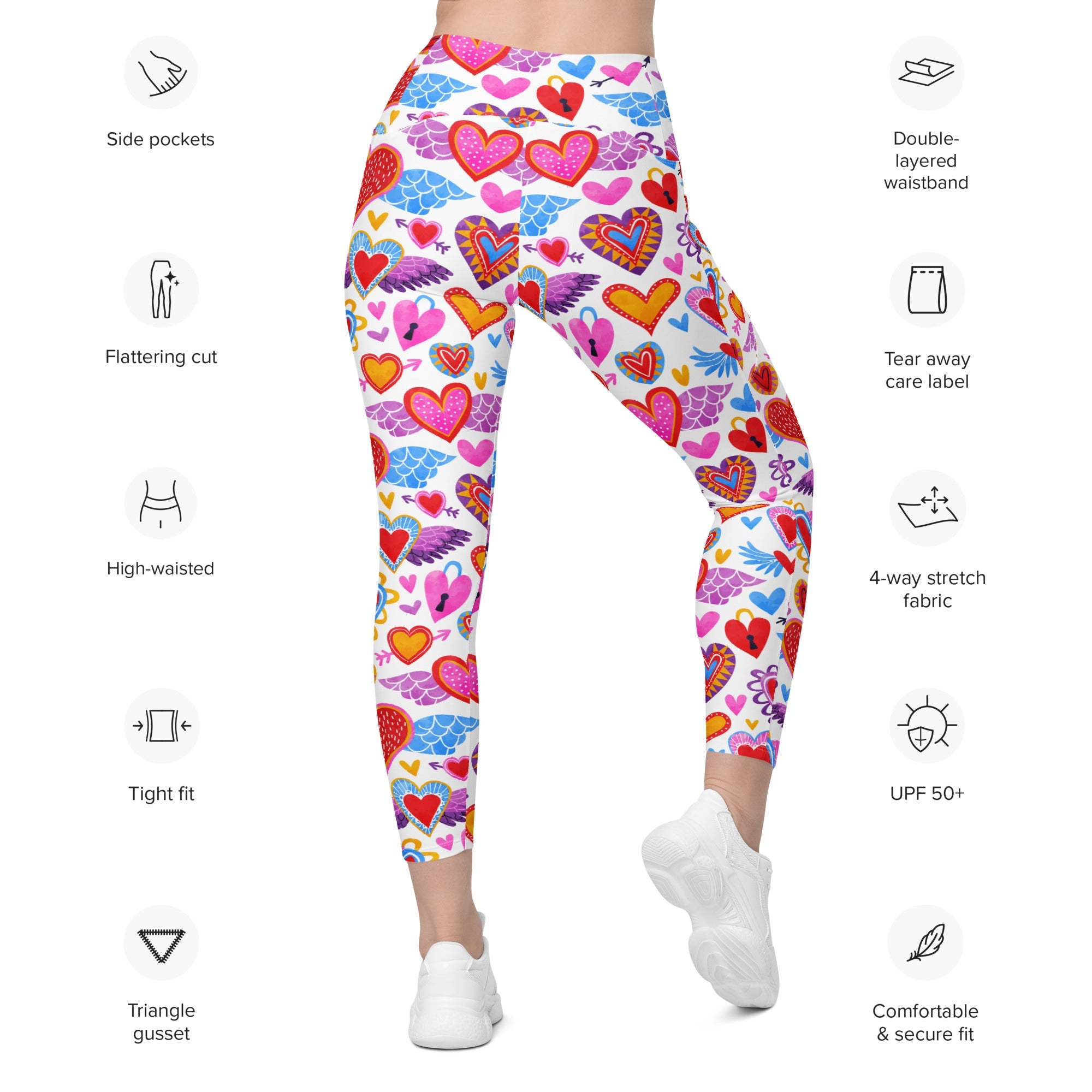 Heart Pattern Leggings with Pockets