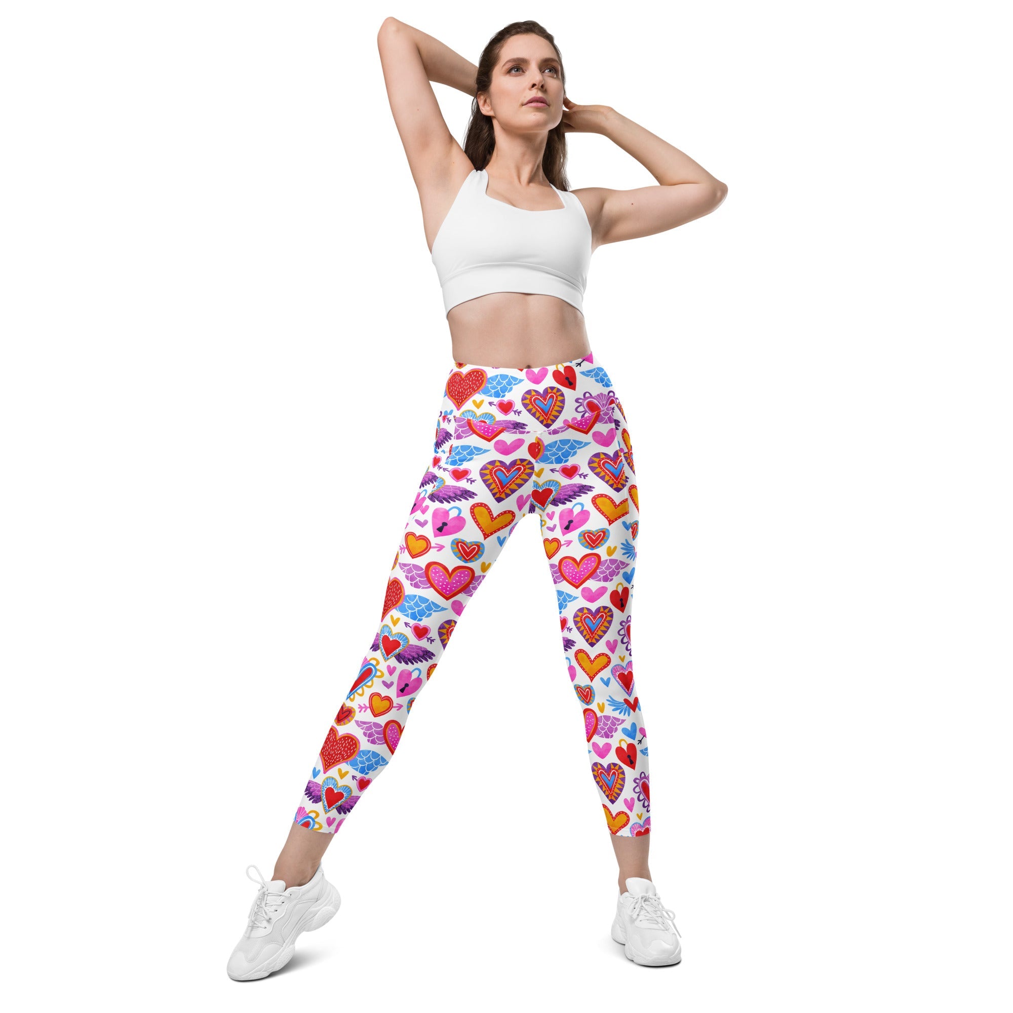 Heart Pattern Leggings with Pockets