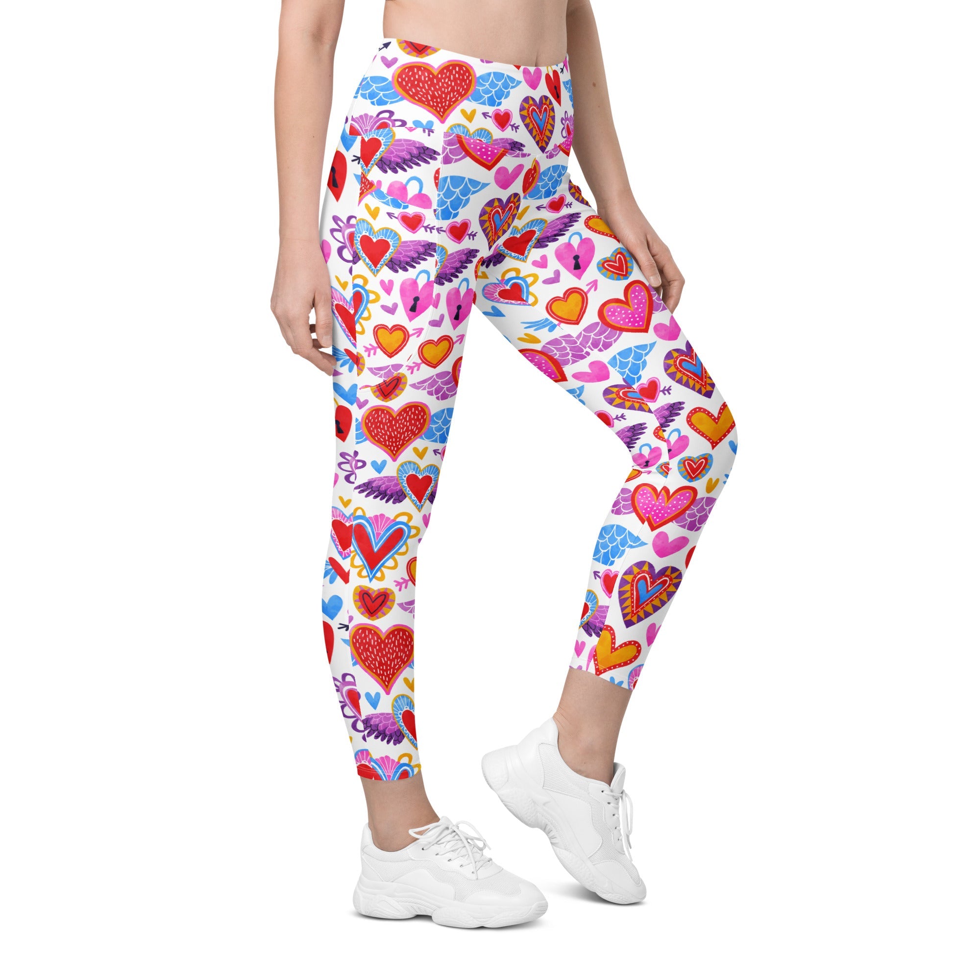 Heart Pattern Leggings with Pockets