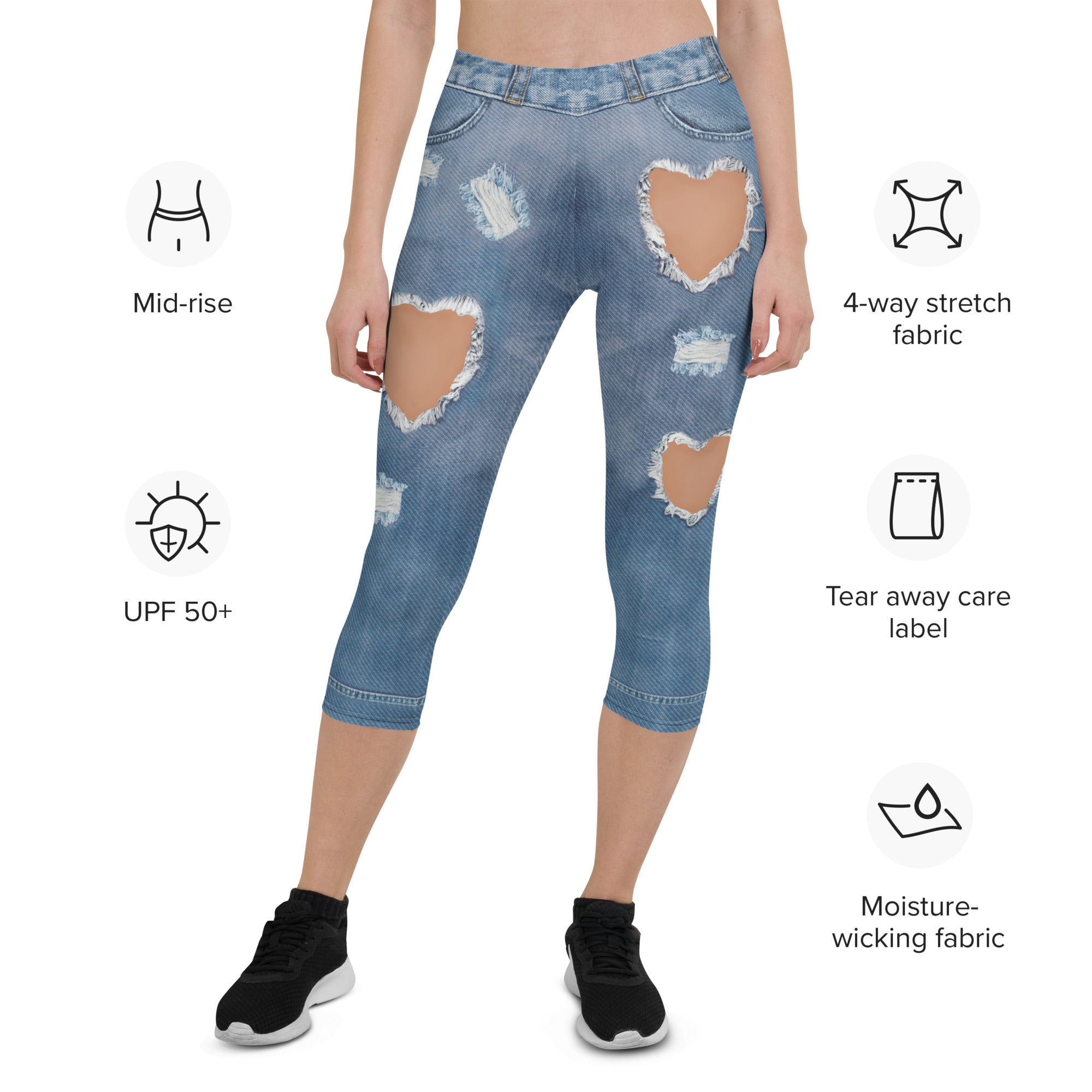 Heart Slit Denim Capris