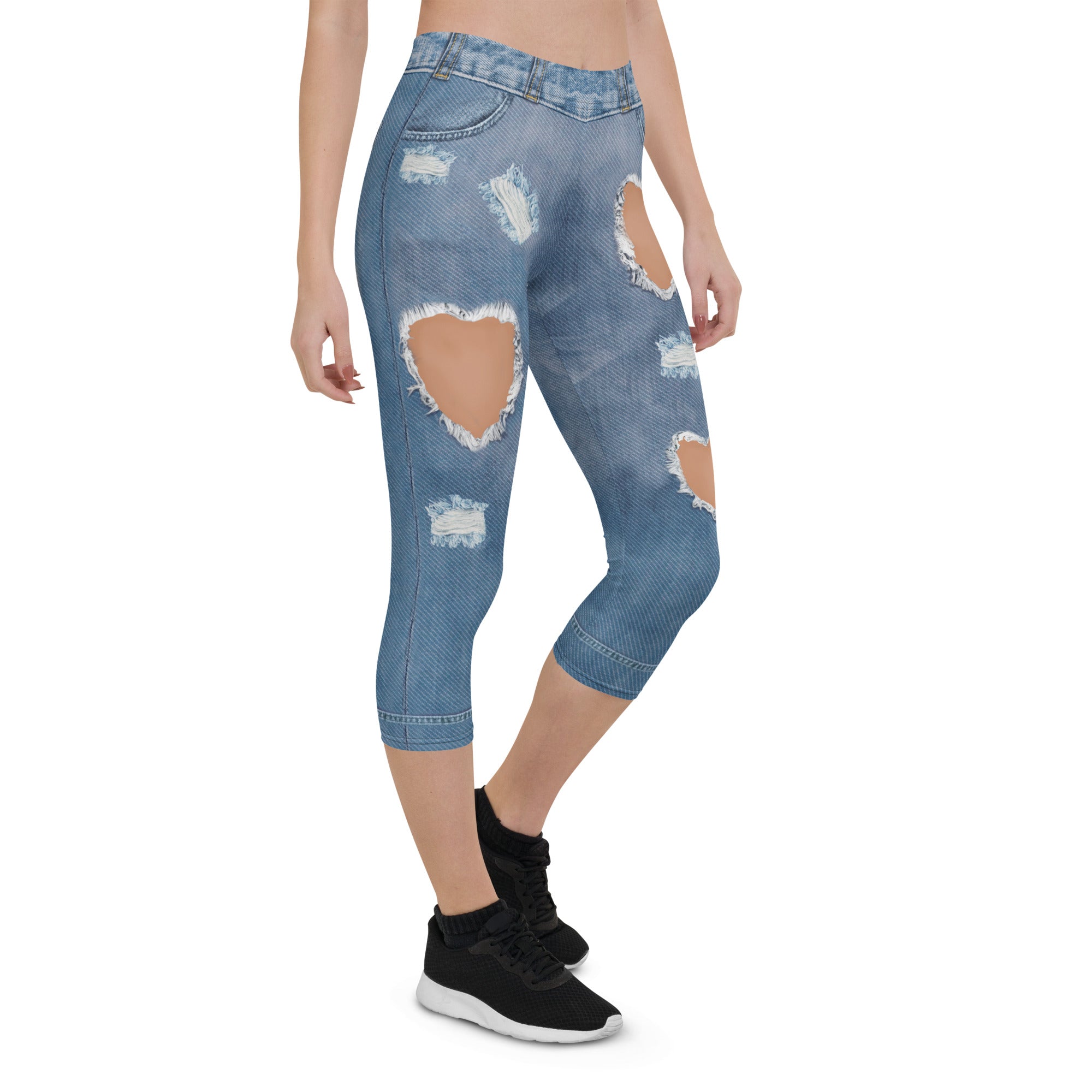 Heart Slit Denim Capris