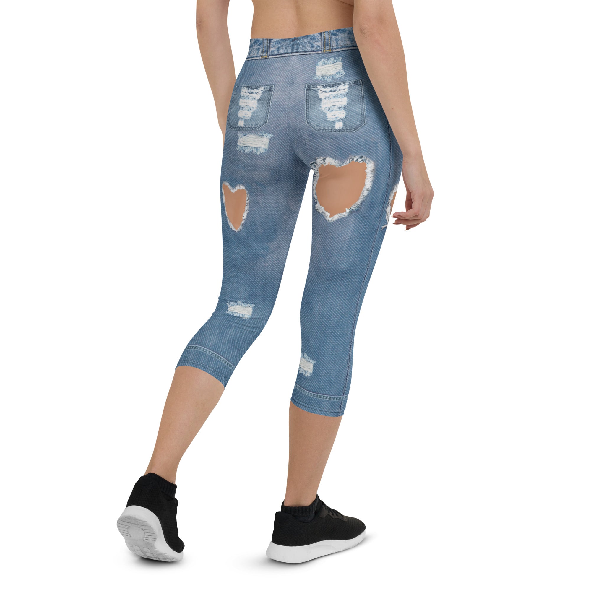 Heart Slit Denim Capris