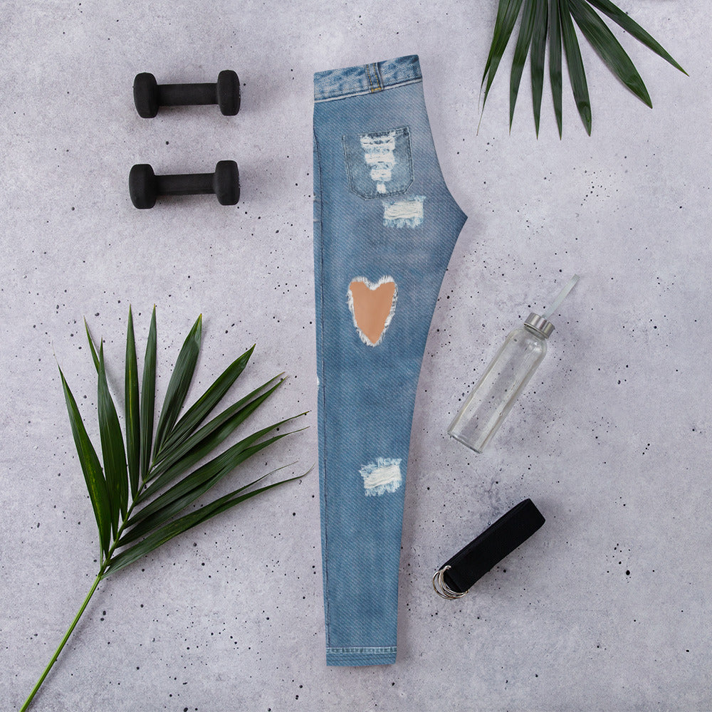 Heart Slit Denim Leggings