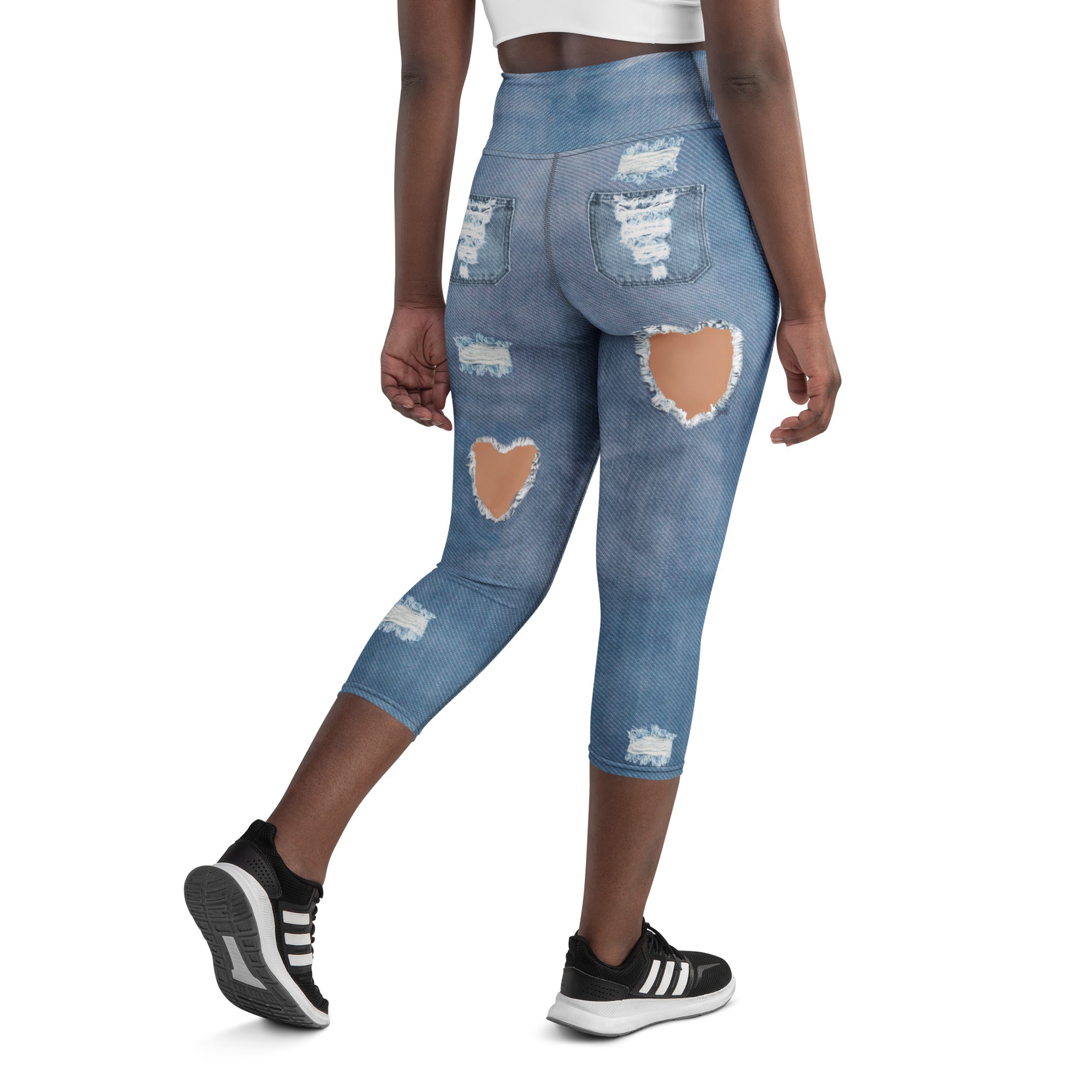 Heart Slit Denim Yoga Capris