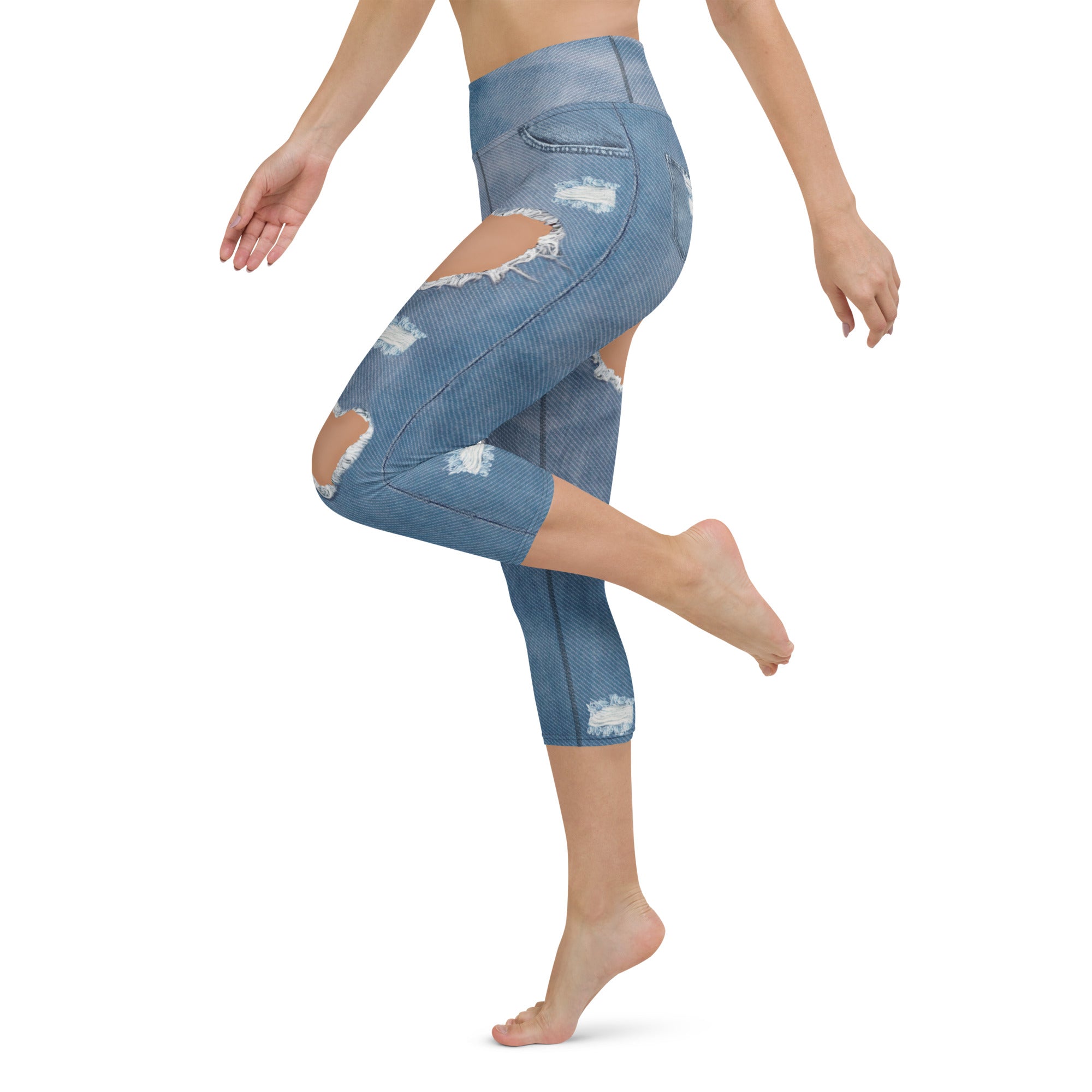 Heart Slit Denim Yoga Capris