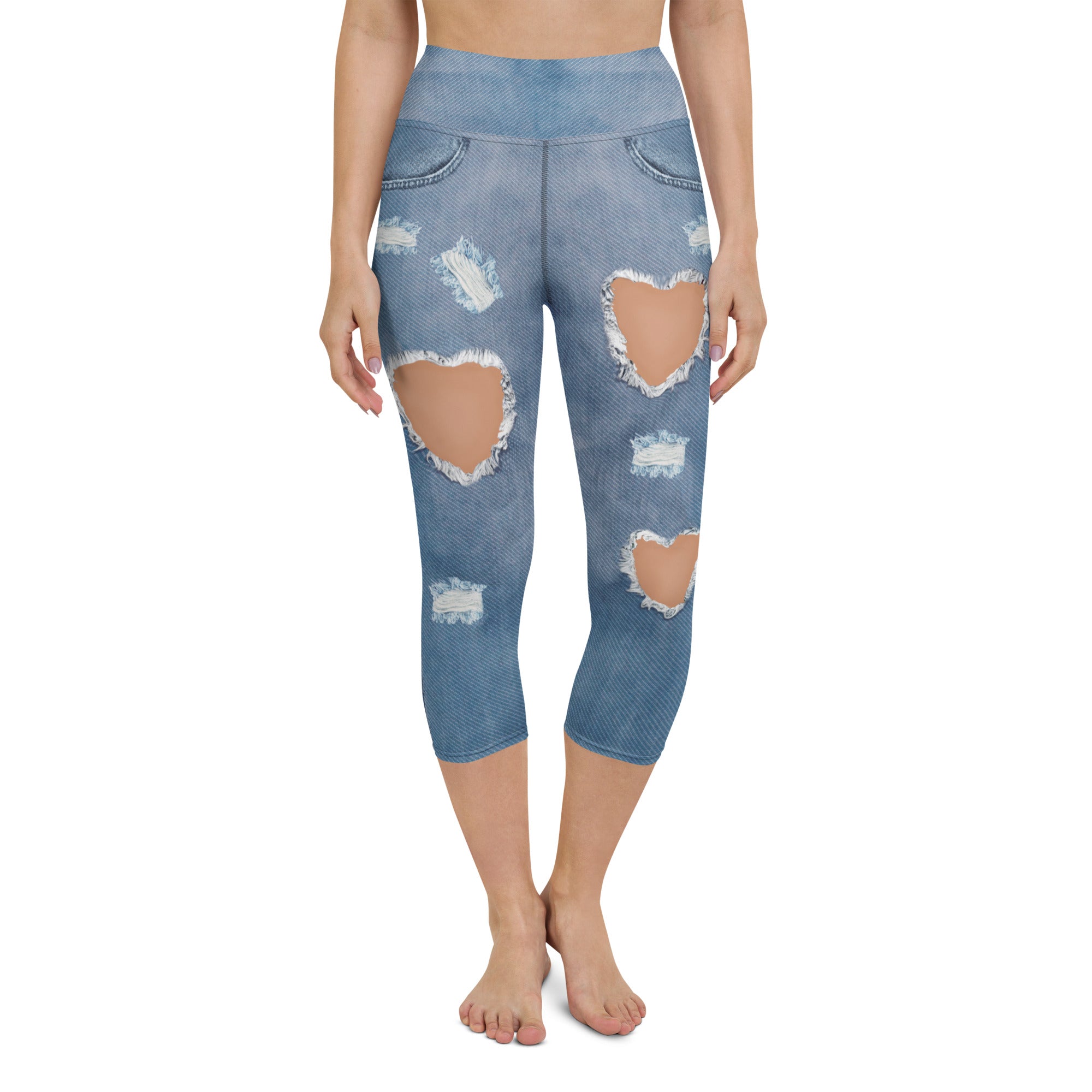 Heart Slit Denim Yoga Capris