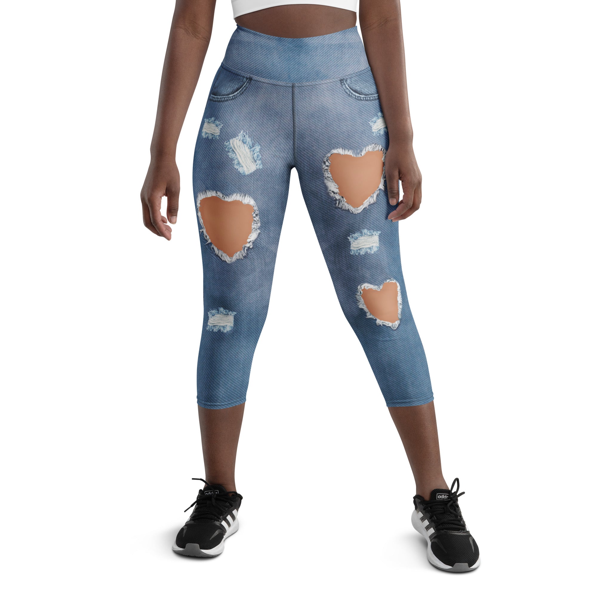 Heart Slit Denim Yoga Capris