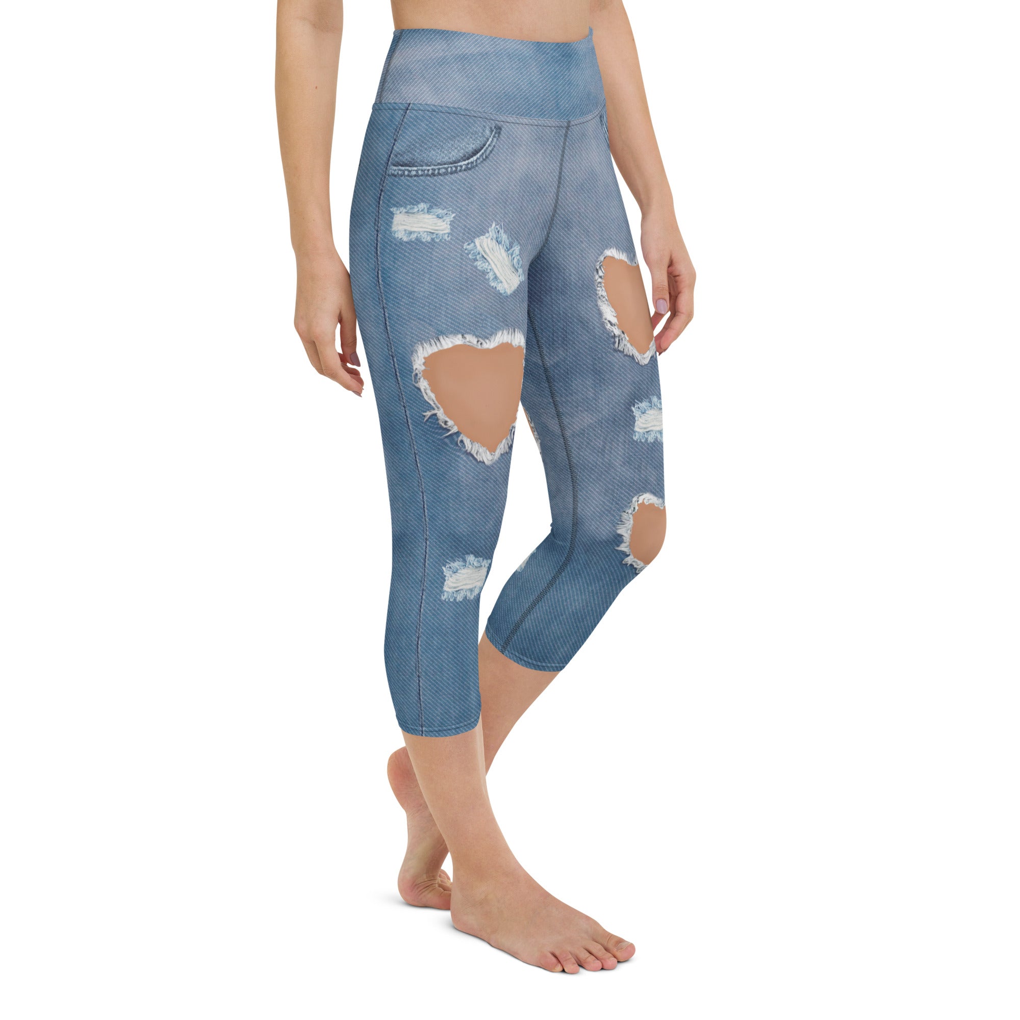 Heart Slit Denim Yoga Capris