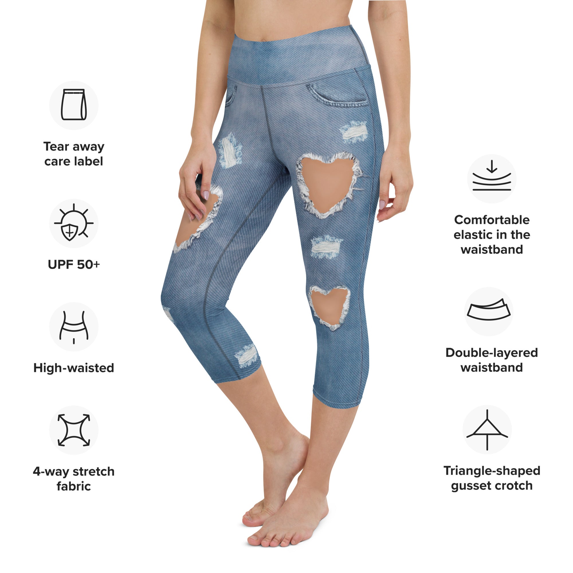 Heart Slit Denim Yoga Capris