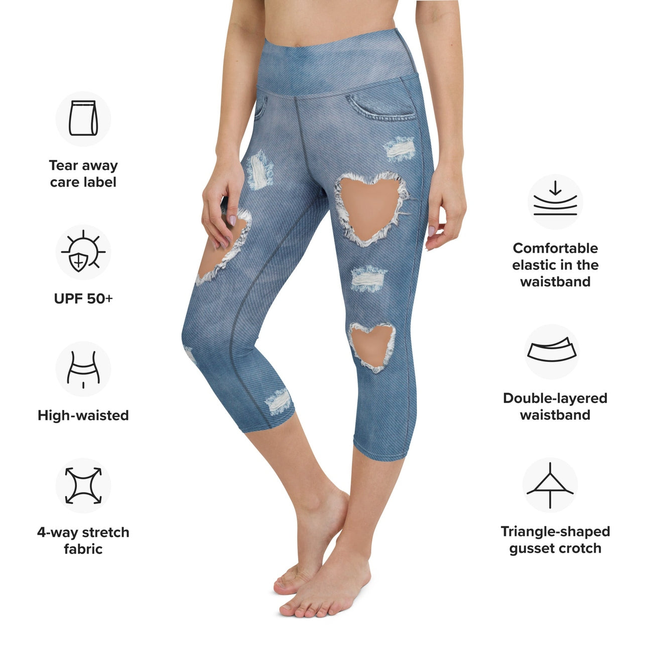 Heart Slit Denim Yoga Capris
