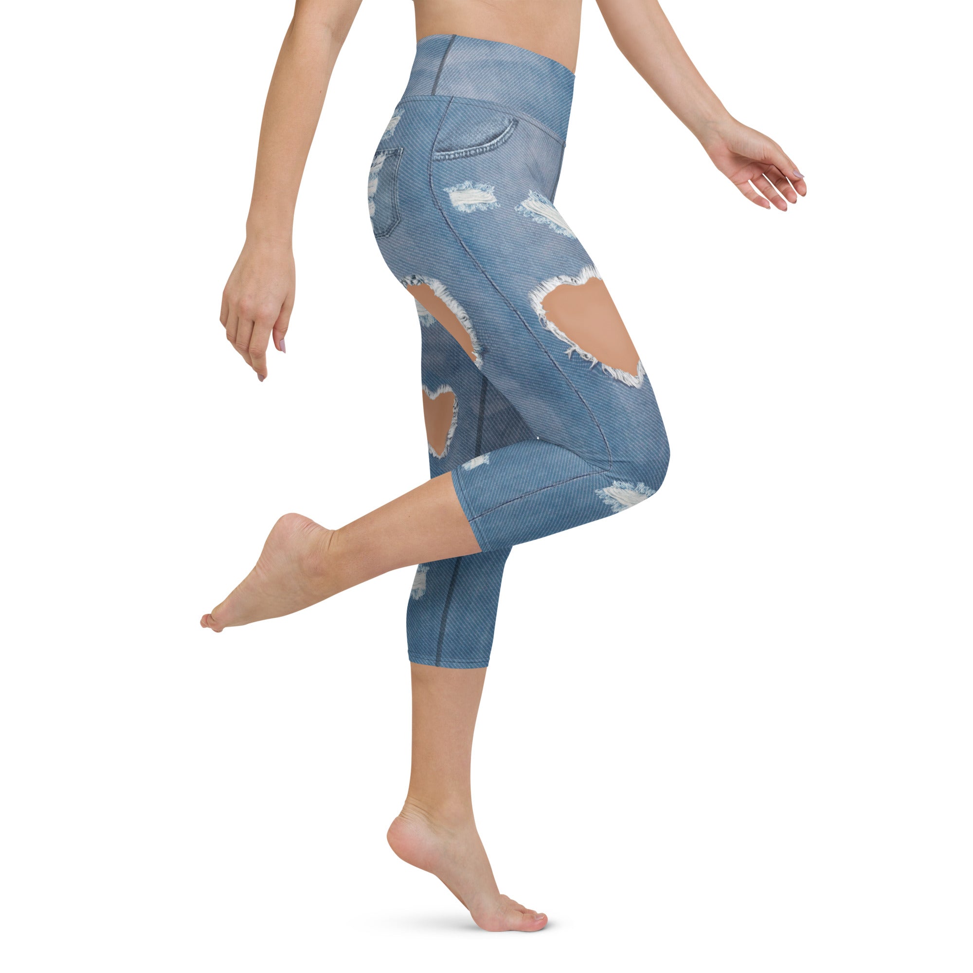 Heart Slit Denim Yoga Capris