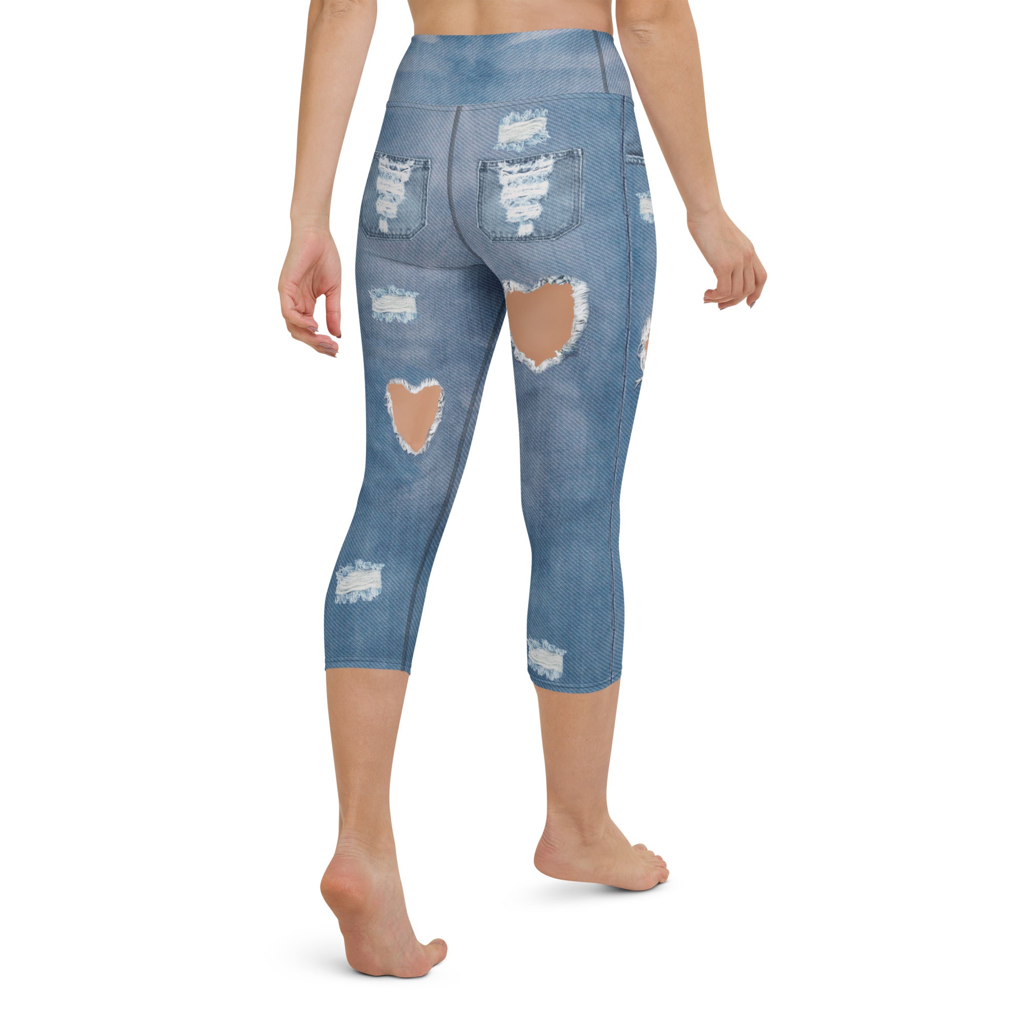 Heart Slit Denim Yoga Capris