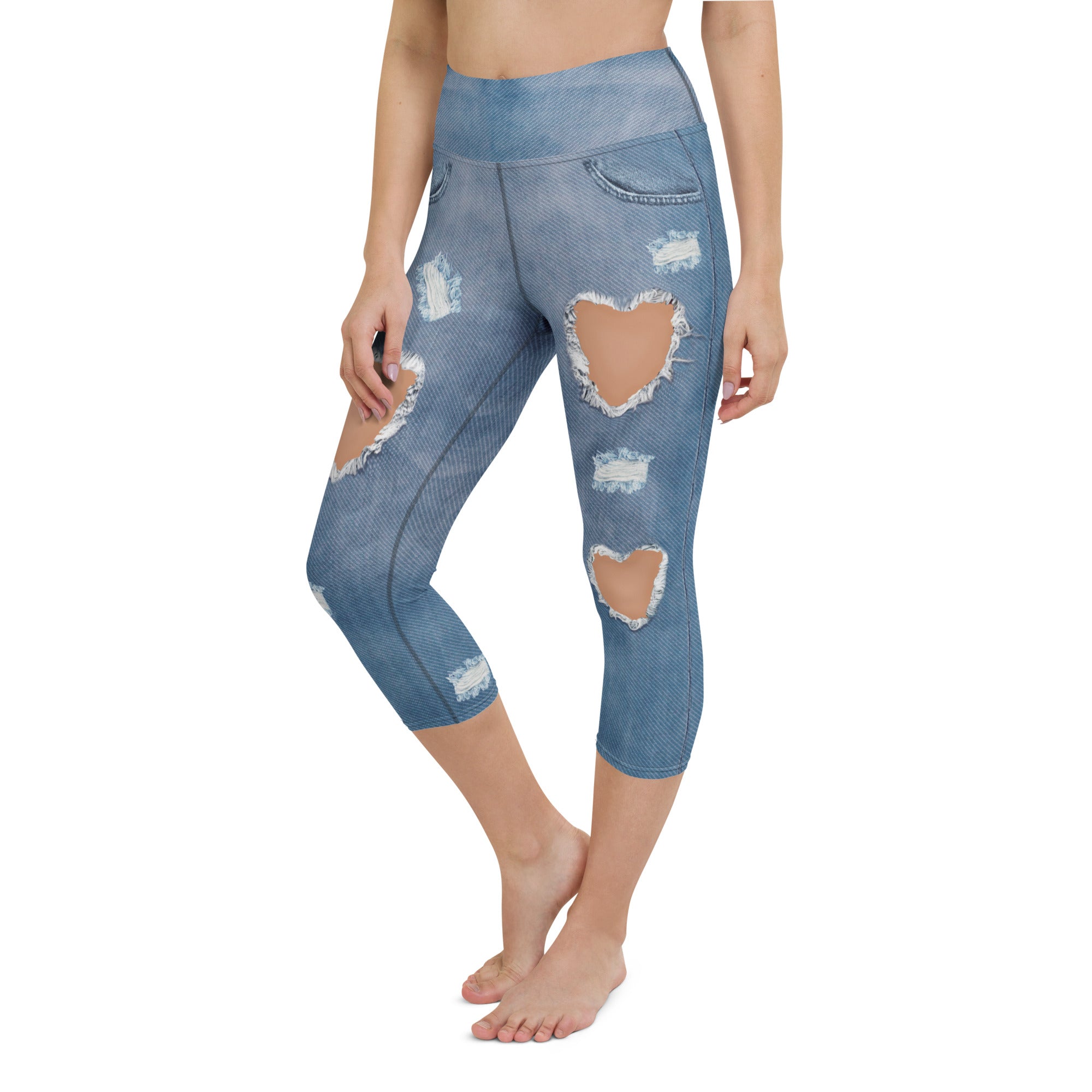 Heart Slit Denim Yoga Capris