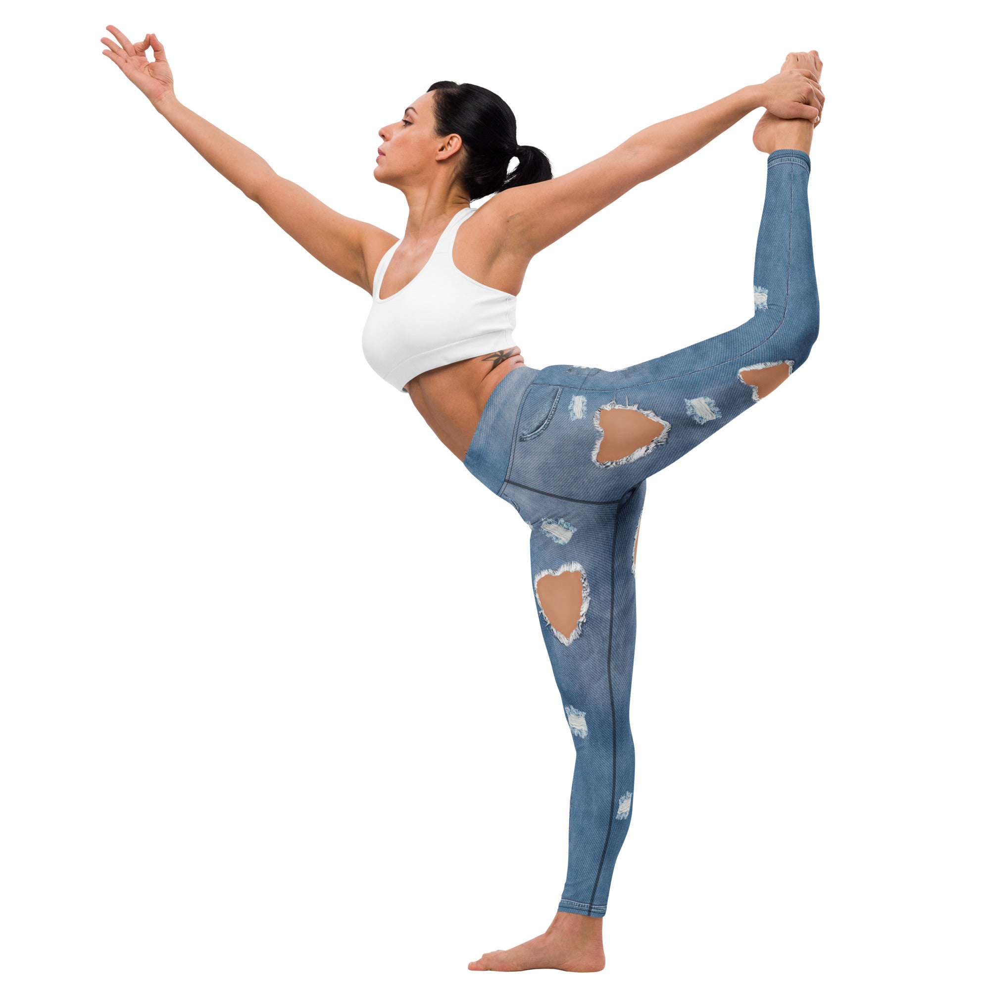 Heart Slit Denim Yoga Leggings