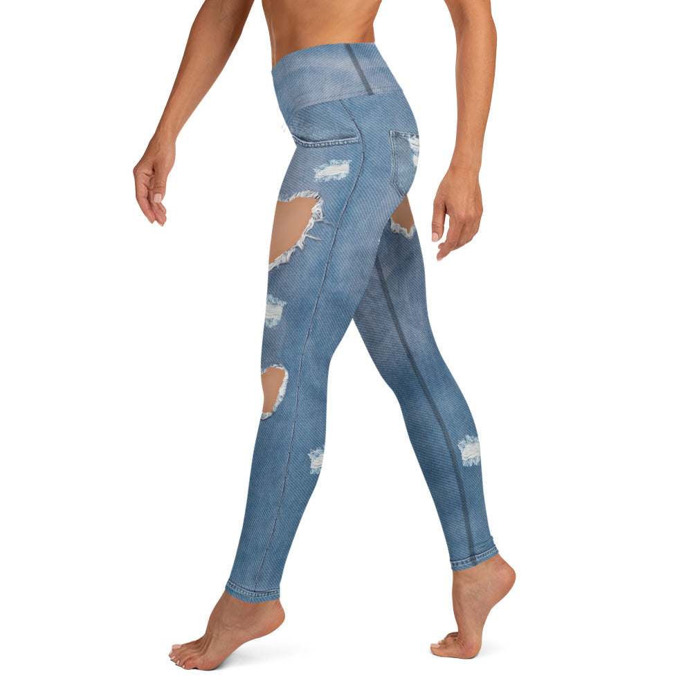 Heart Slit Denim Yoga Leggings