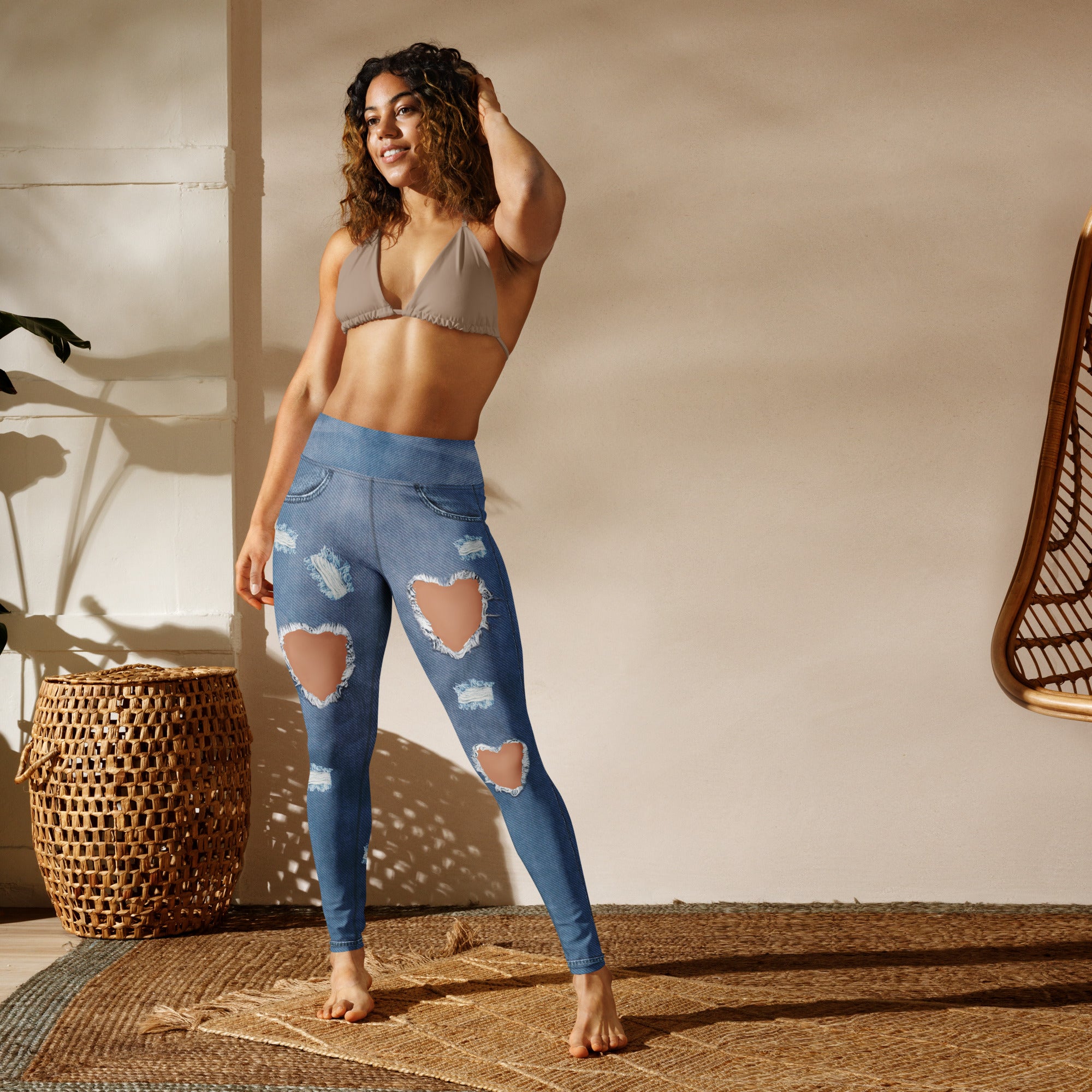 Heart Slit Denim Yoga Leggings