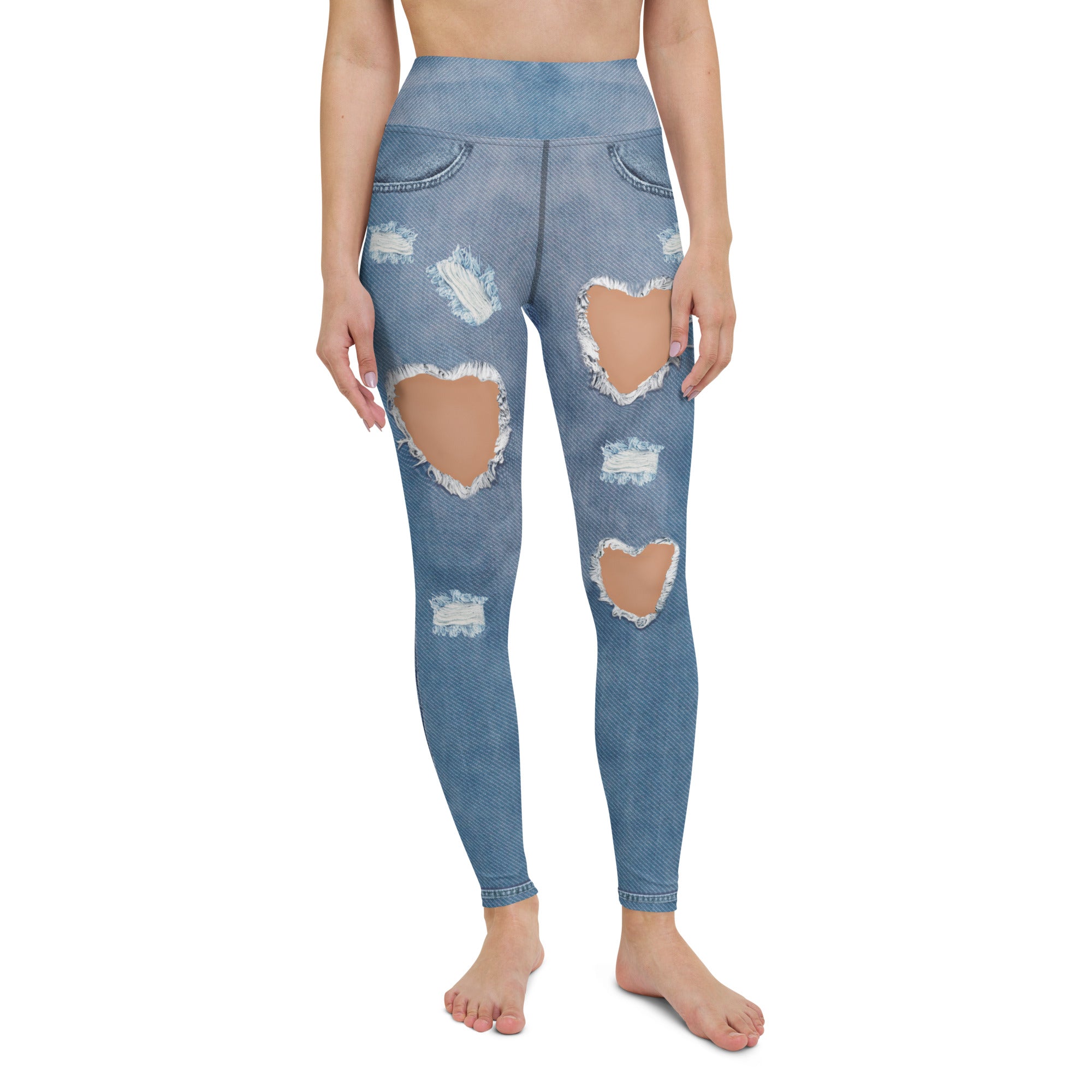 Heart Slit Denim Yoga Leggings