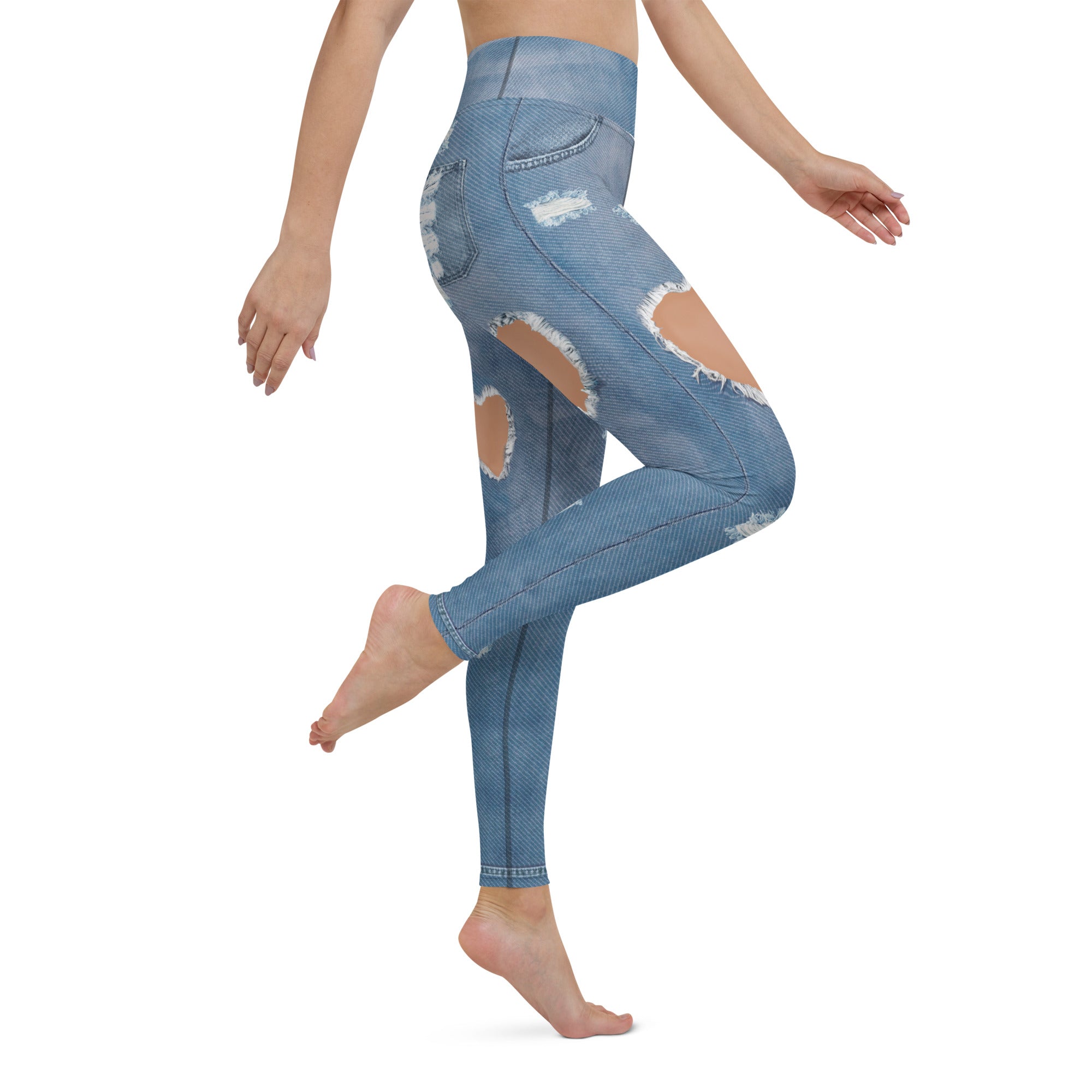 Heart Slit Denim Yoga Leggings