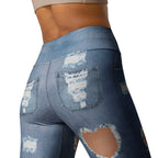 Heart Slit Denim Yoga Leggings