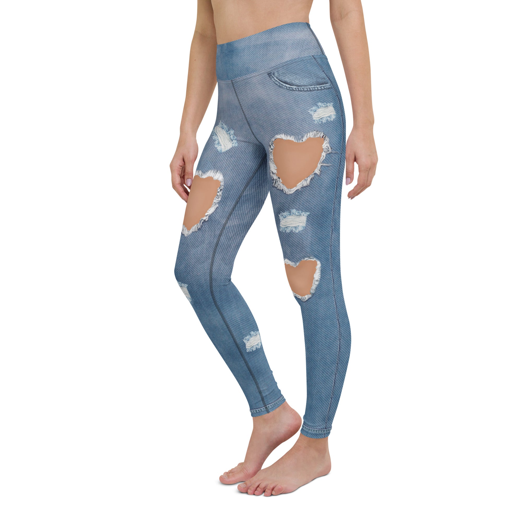 Heart Slit Denim Yoga Leggings